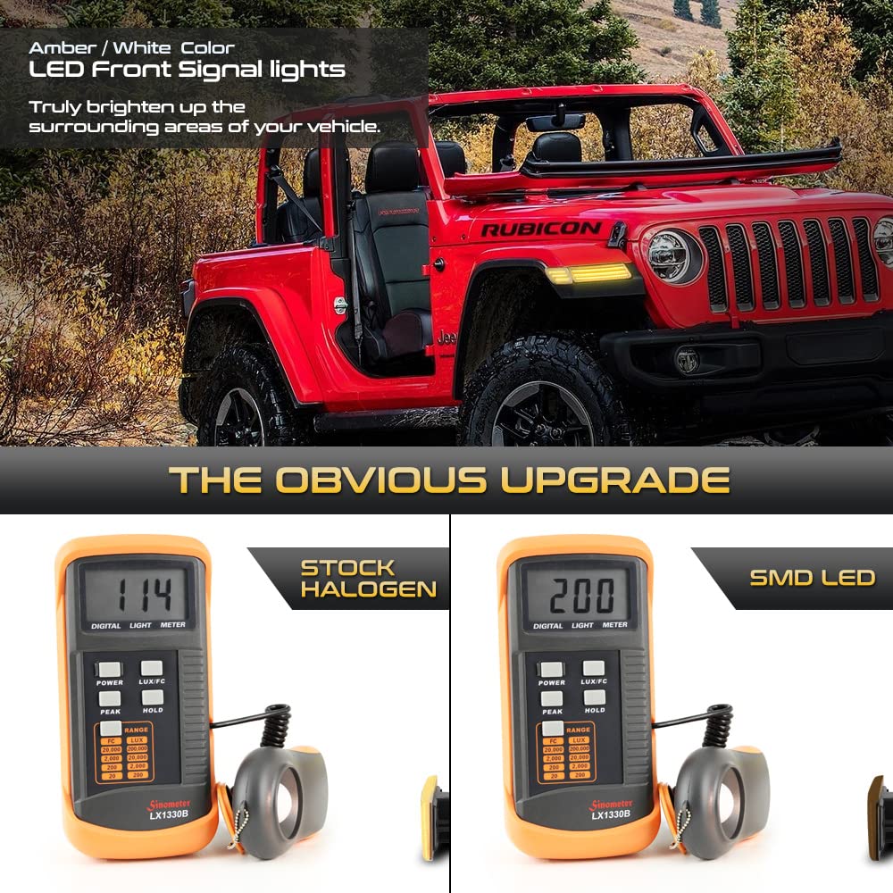 VIPMOTOZ Sequential Full LED Switchback Smoked Tinted Turn Signal Side Marker Lights for 2018-2023 Jeep Wrangler - Chrome Housing, Clear Lens, Amber+White Lamps (4PC Set) - Upgrade Your Off-Road Lighting for Enhanced Visibility & Style