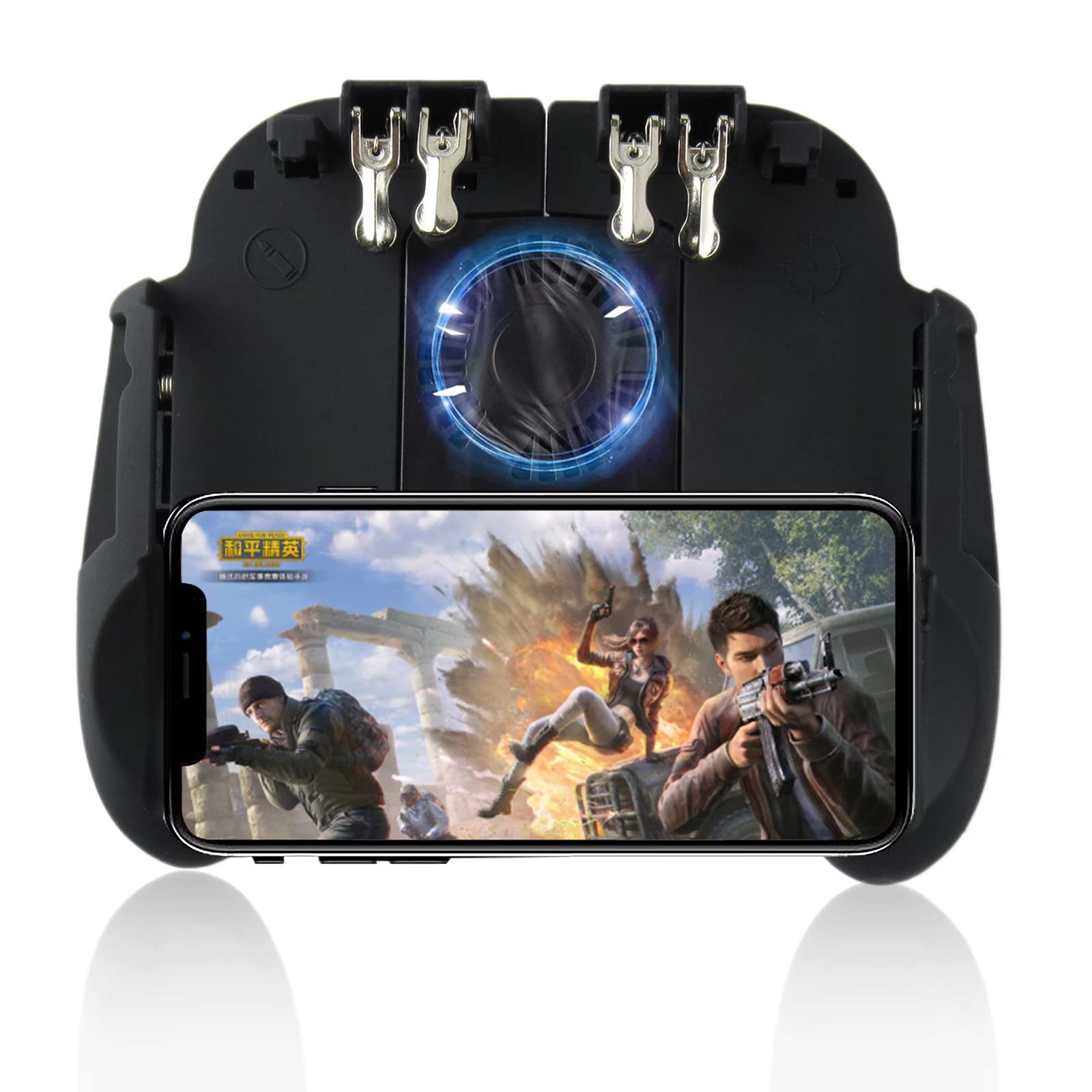 USonline911 6-Finger Mobile Gaming Controller for PUBG & Fortnite - Ergonomic Joystick Gamepad with Built-in Cooling Fan & Phone Holder | Perfect for Competitive Gaming on iPhone & Android Devices