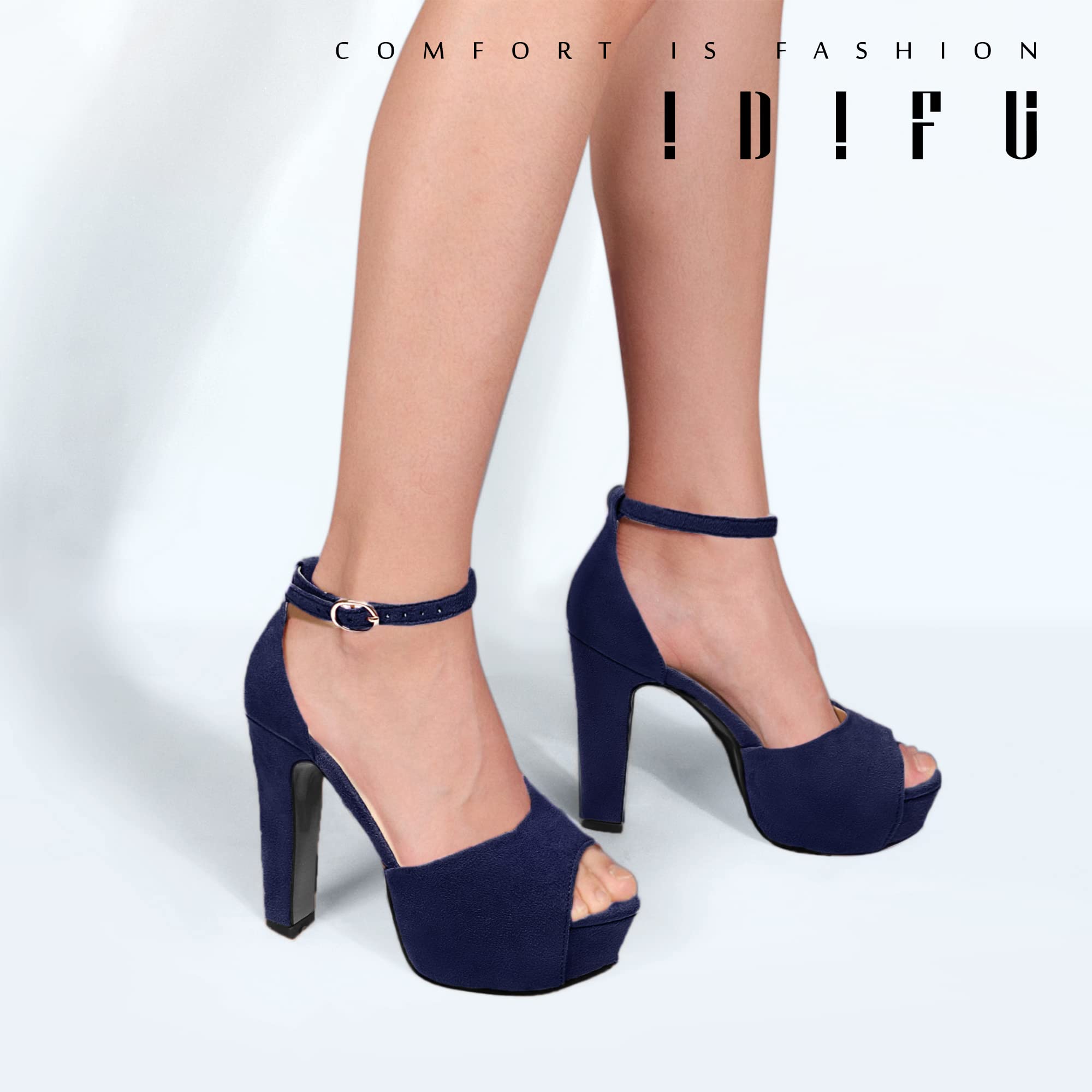 IDIFU Women's Platform Chunky High Heel Sandals - Peep Toe Ankle Strap Dress Shoes for Wedding, Party & Evening Events - Perfect for Brides, Prom & Special Occasions