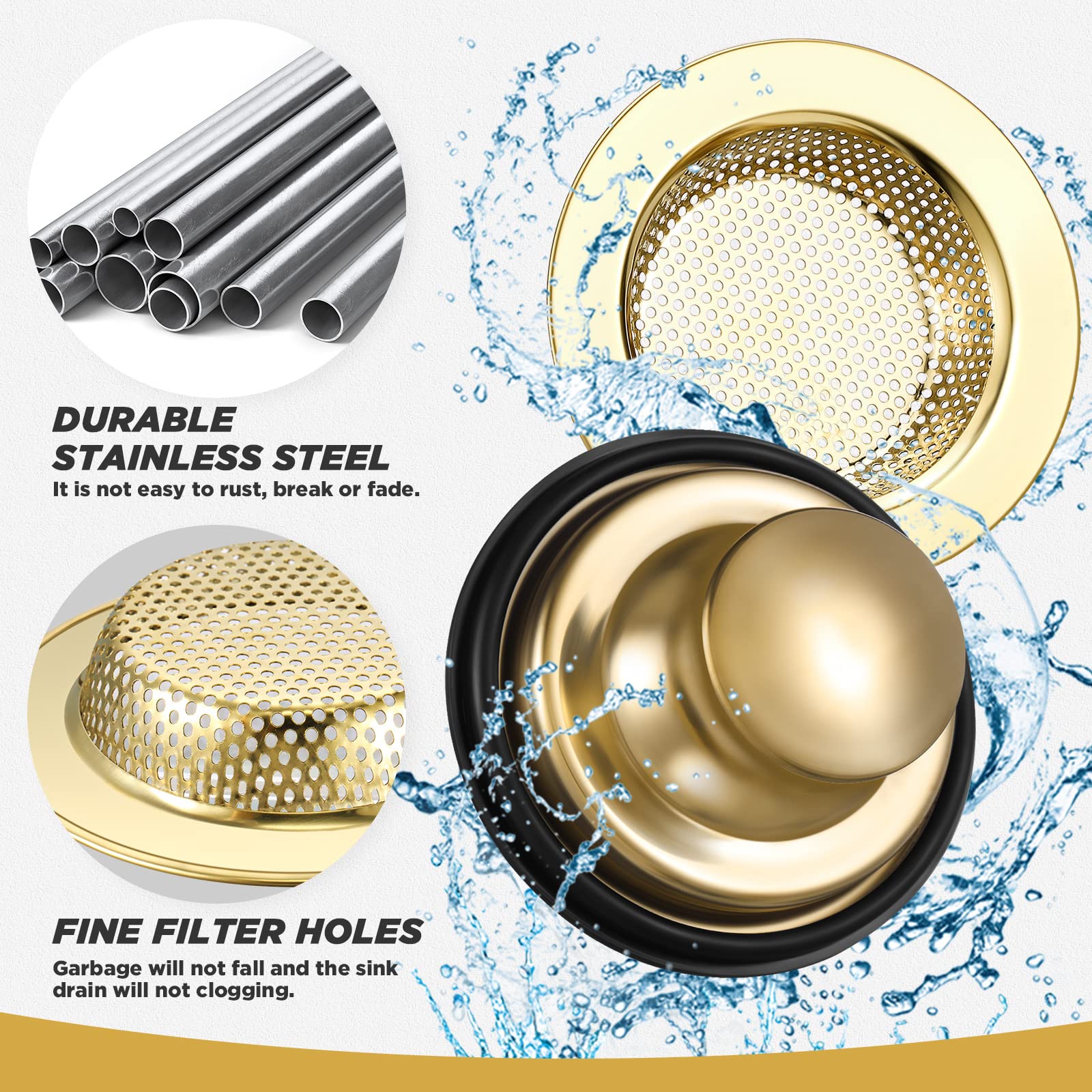 Retisee 2-Pack Stainless Steel Kitchen Sink Drain Strainer & Stopper Set - 4.5