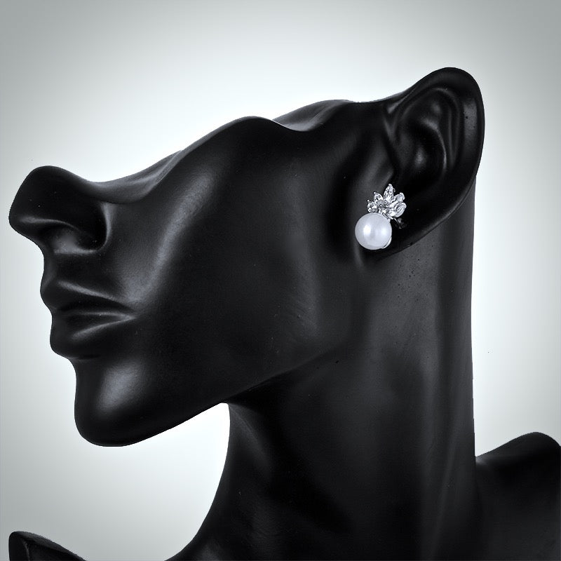 Catherine Pearl & Cubic Zirconia Jewelry Set - Sterling Silver & Gold Plated Necklace & Earrings | Perfect for Weddings, Parties & Special Occasions