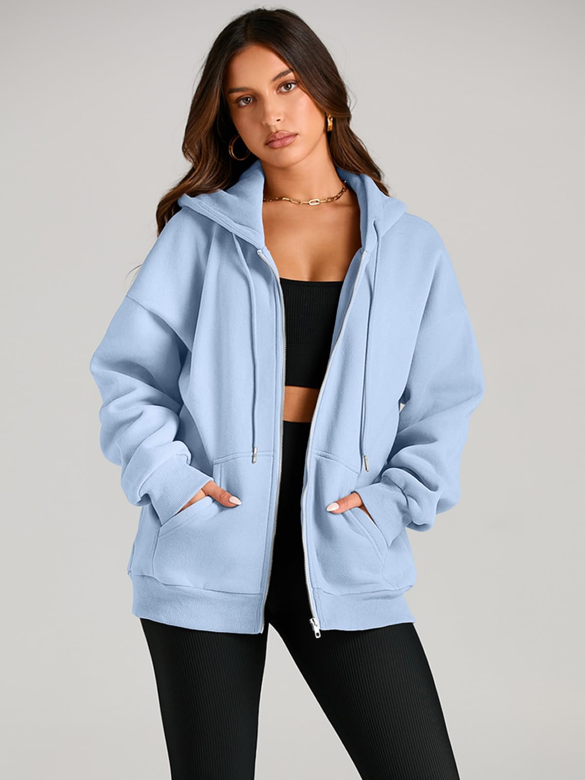 EFAN Women's Oversized Zip Up Hoodie with Drawstring & Pocket - Cute Fall Jacket for Casual Wear, Street Style & Cozy Loungewear