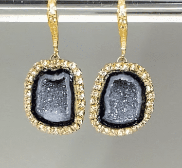 Black Tabasco Geode Druzy Earrings - Diamond Style Dangle Earrings for Women, Gift for Her, Boho Chic Jewelry for Party & Evening Wear