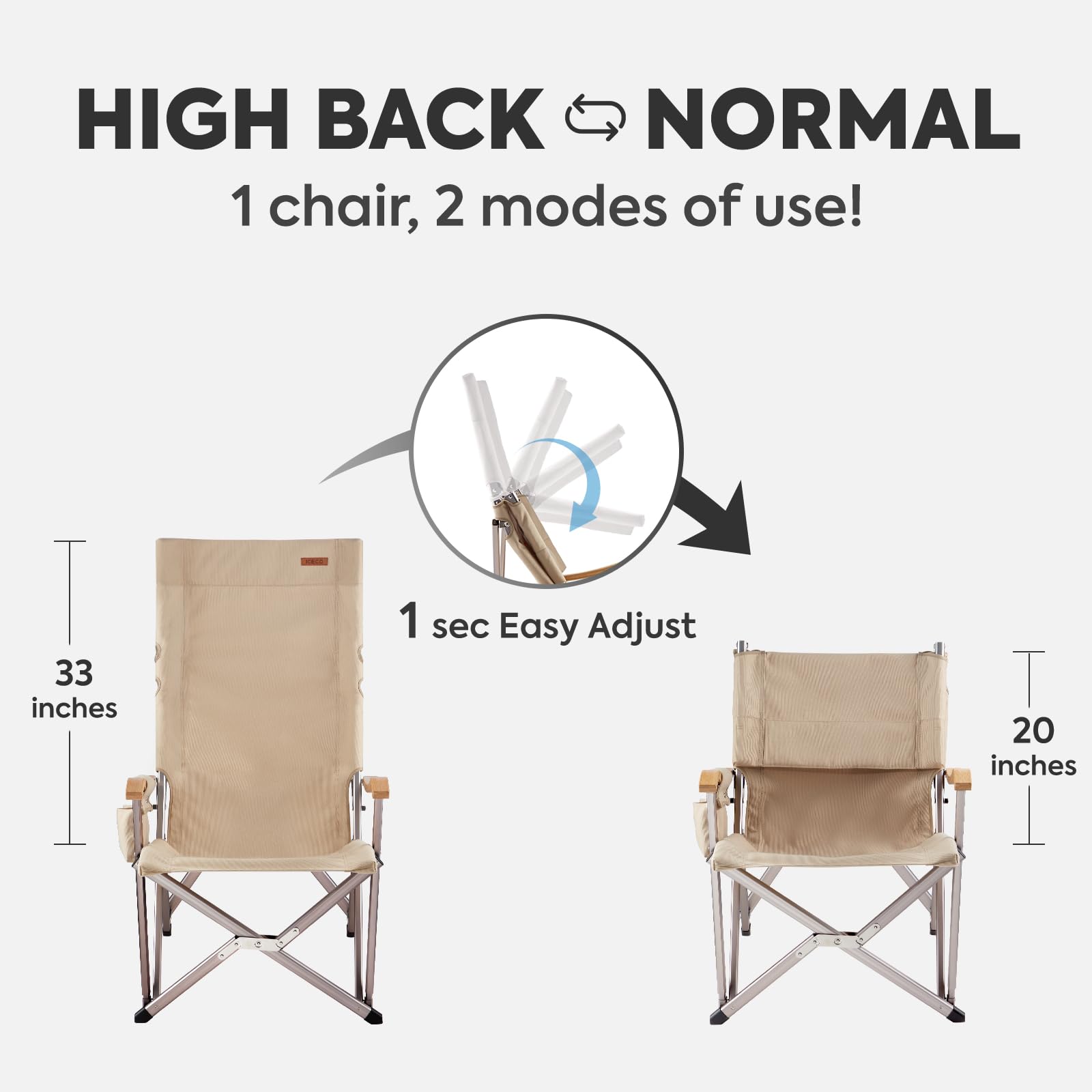 Hi1600L Portable Folding Camping Chair for Outdoor Activities - Heavy Duty & Comfortable - Perfect for Beach, Picnic, Hiking, and Backyard Relaxation | ICECO