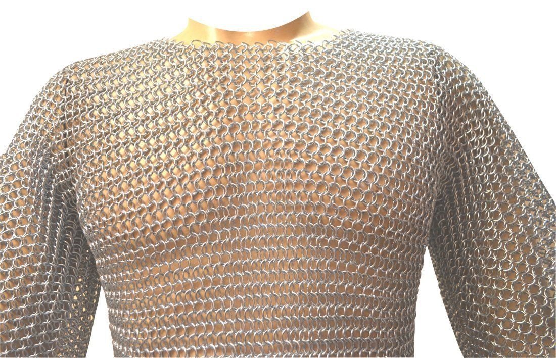 AnNafi® Chainmail Shirt Half Sleeves - Aluminum Butted Chainmail 10MM Rings Silver | Medieval Armor Costume for Adults | SCA LARP Battle Reenactment | Perfect for Renaissance Fairs, Cosplay & Historical Events