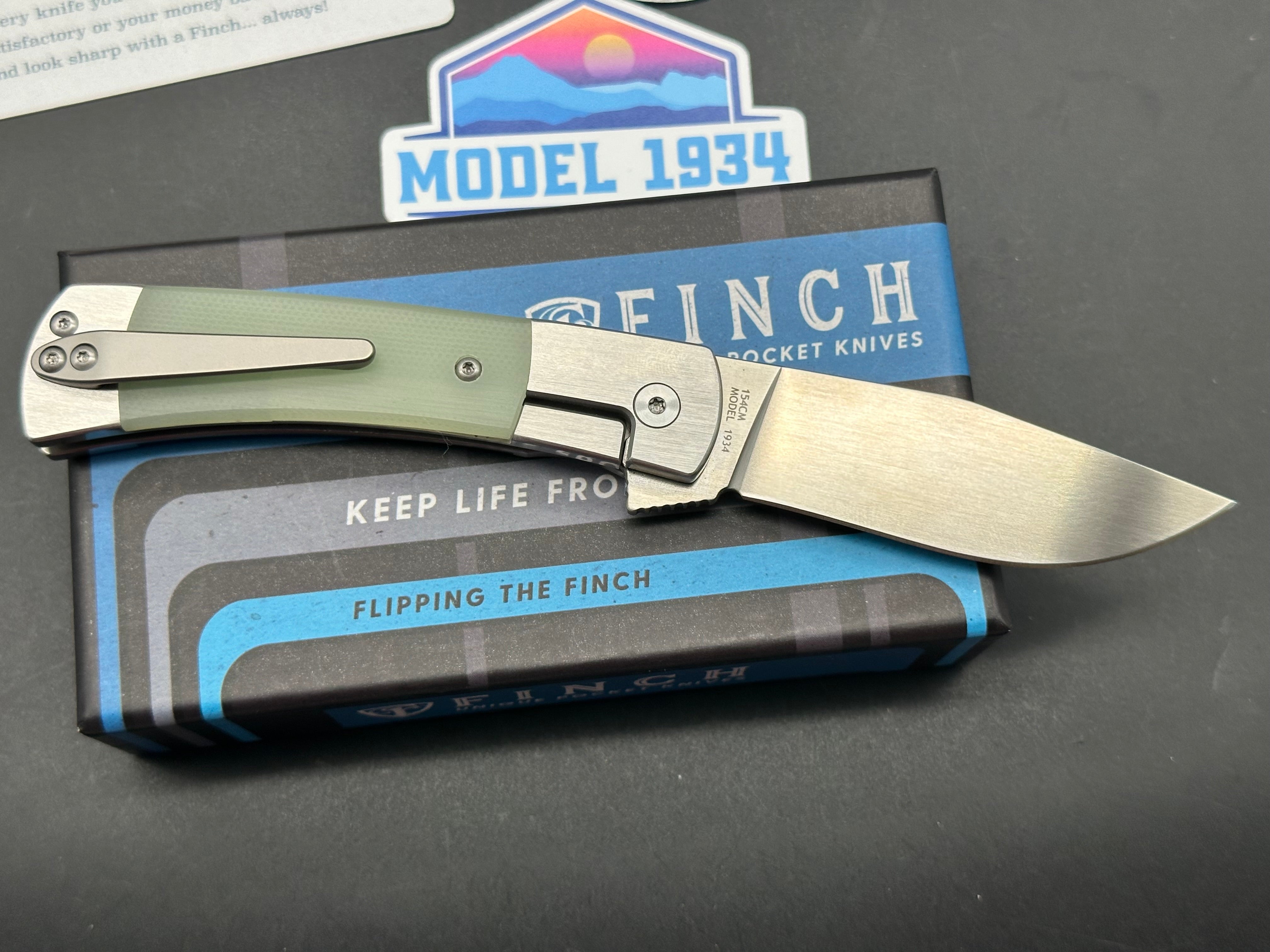 Finch Knives Model 1934 Frame Lock Pocket Knife - Ghost Green G10 Handle, Satin Finish Blade - EDC, Outdoor, Camping & Survival Gear