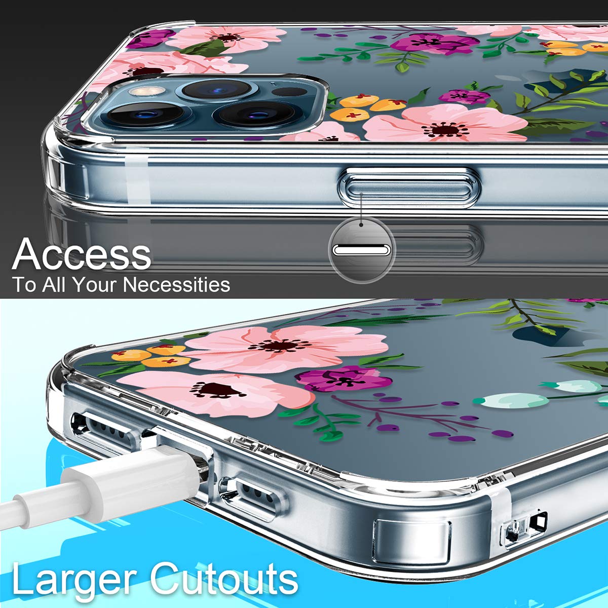 GiiKa Clear Shockproof iPhone 12 Pro Max Case with Screen Protector - Floral Design Hard Case with TPU Bumper for Women & Girls | Perfect for Everyday Protection & Stylish Outfits