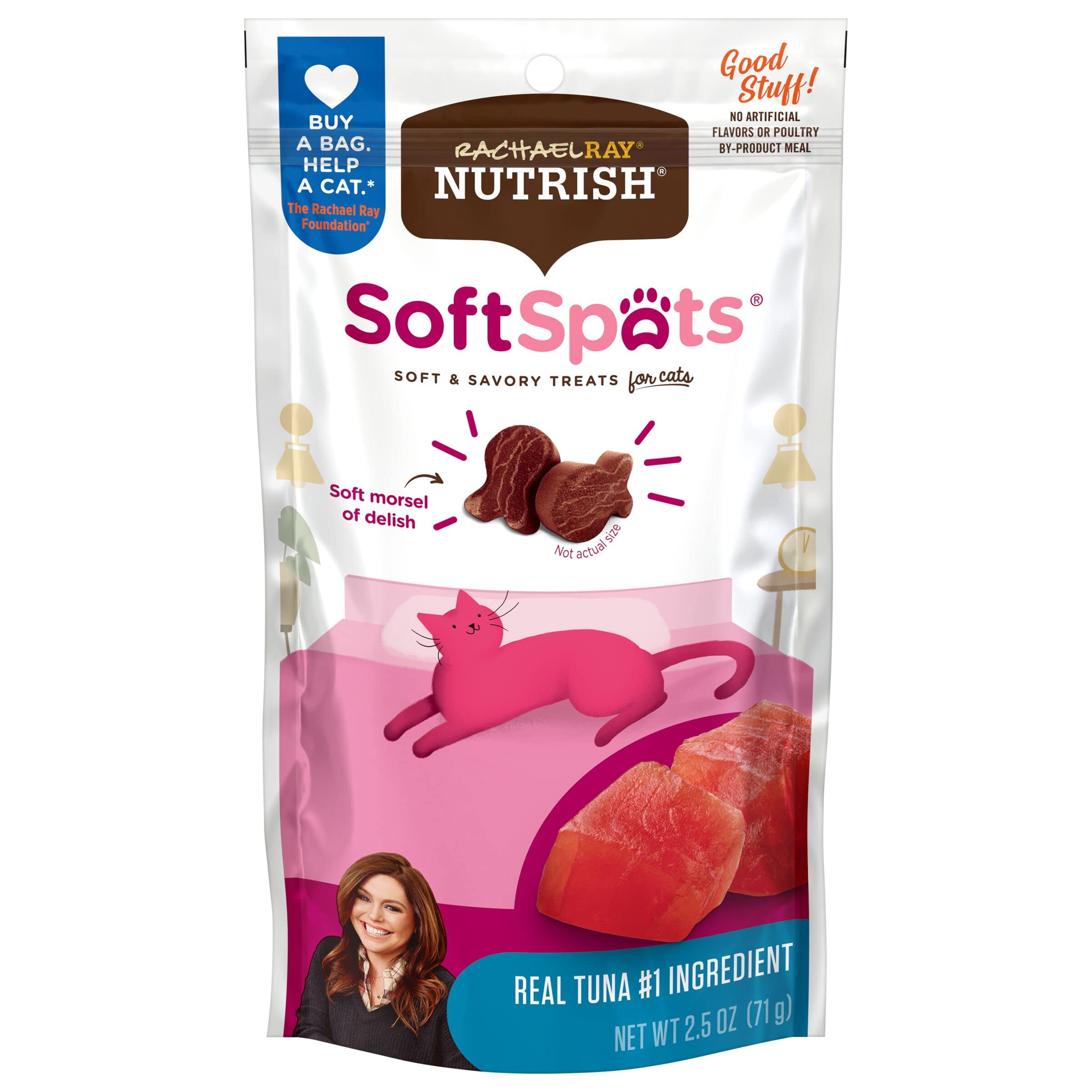 Rachael Ray Nutrish Soft Spots Cat Treats - Tuna Flavor, 2.5oz (12 Pack) | Healthy Natural Cat Snacks for Training & Rewards | Perfect for Indoor Cats & Kittens