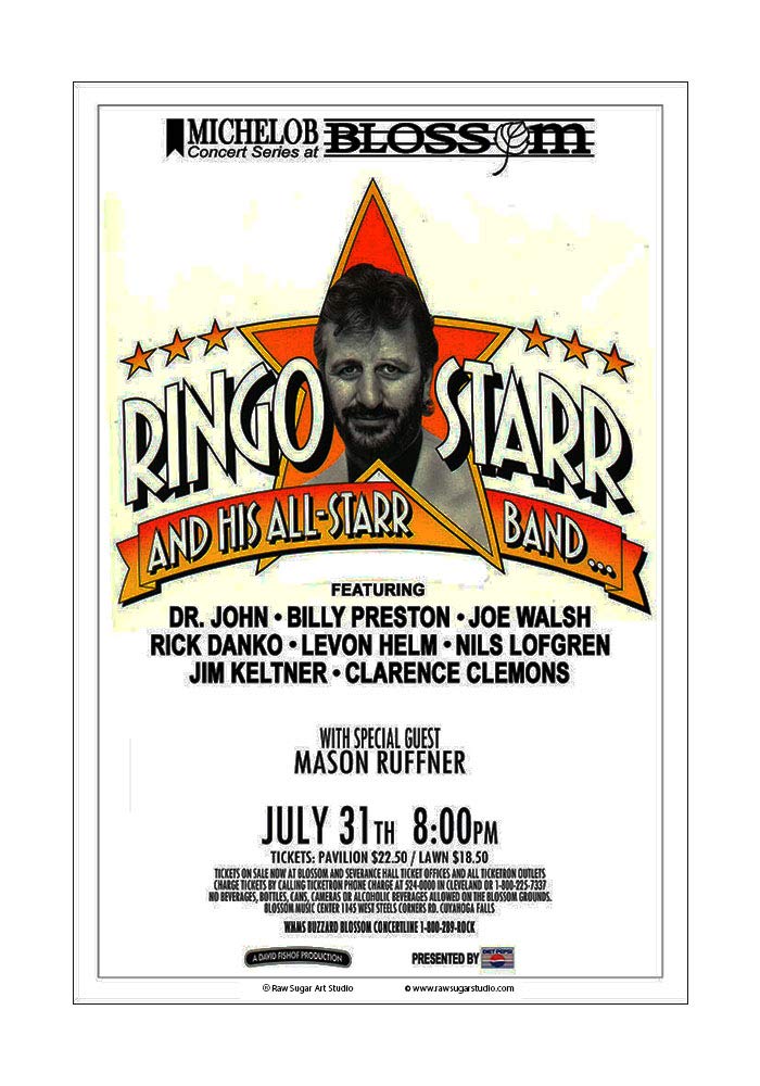 Vintage 1989 Ringo Starr All Starr Band & Beatles Cleveland Concert Poster - Rare Collectible Music Memorabilia for Beatles Fans & Music Lovers - Perfect for Home Decor, Man Cave, or Gift for Music Enthusiasts