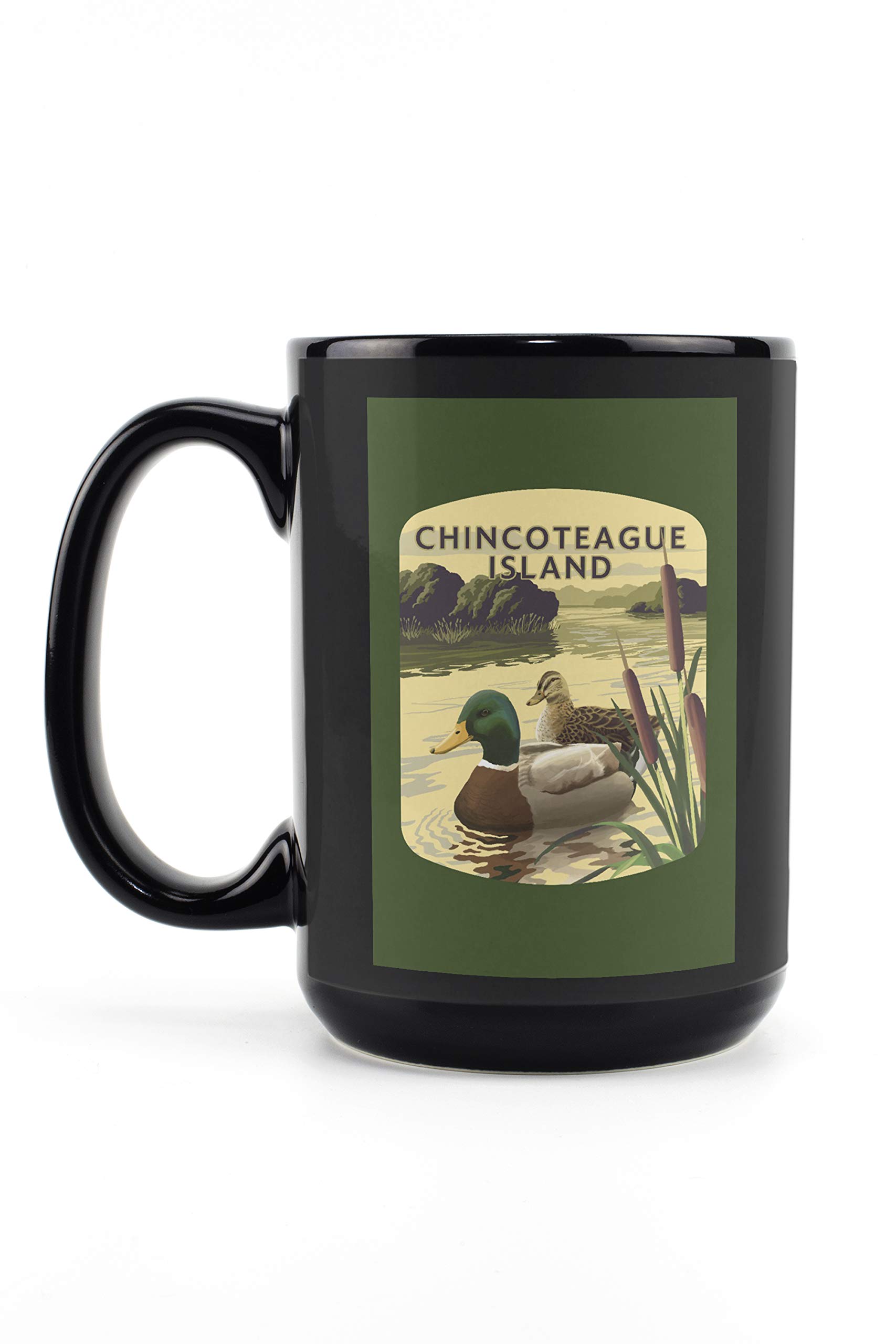 Chincoteague Island Virginia Mallard Ducks 15oz Black Ceramic Coffee Mug - Microwave & Dishwasher Safe - Perfect for Home, Office & Gift Giving