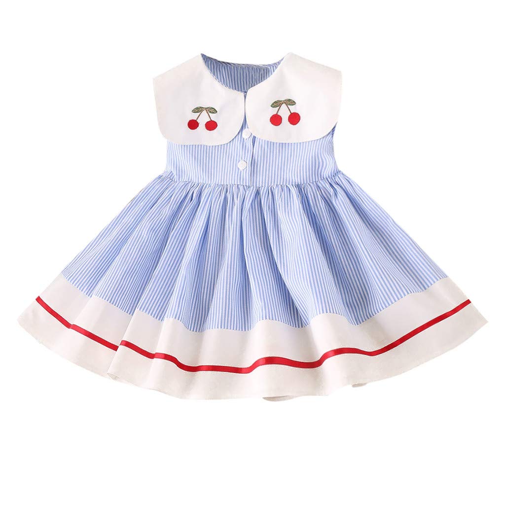 Toddler Girls Sleeveless Swing Dress - Cute Casual Cherry Stripe Princess Party Dress for Baby & Kids | Perfect for Birthday Parties, Family Gatherings & Special Occasions