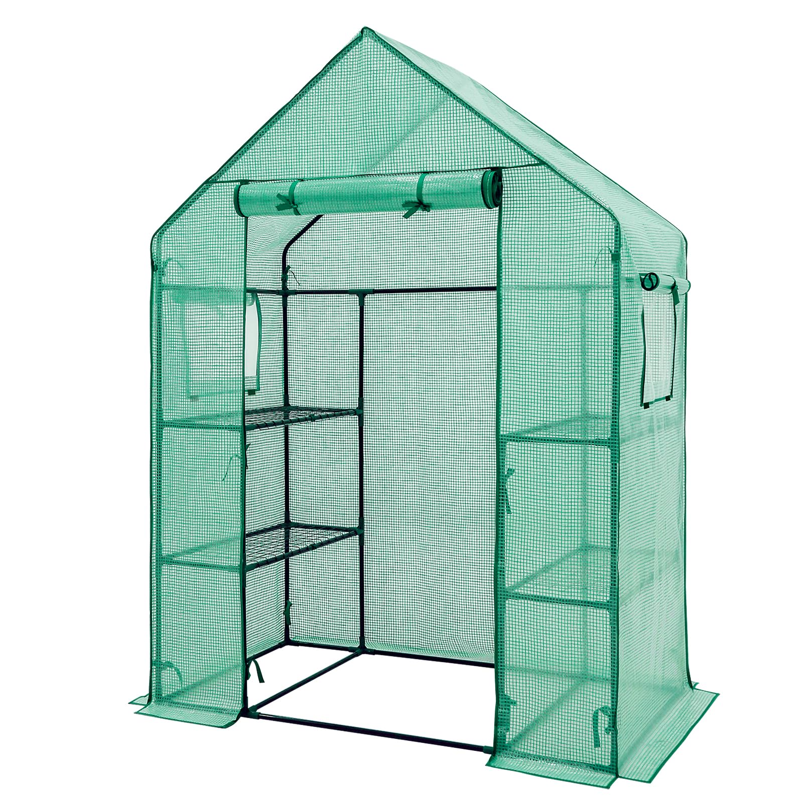 COOS BAY 57x29x77 Inch Walk-in Mini Greenhouse with Windows & Roll-up Door - 3 Tier 4 Shelf Portable Plant Hot House for Indoor/Outdoor Gardening, Seed Starting & Plant Protection (Green)