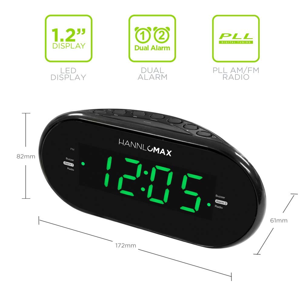 HANNLOMAX HX-123CR Digital Alarm Clock Radio with AM/FM PLL Tuner - 1.2