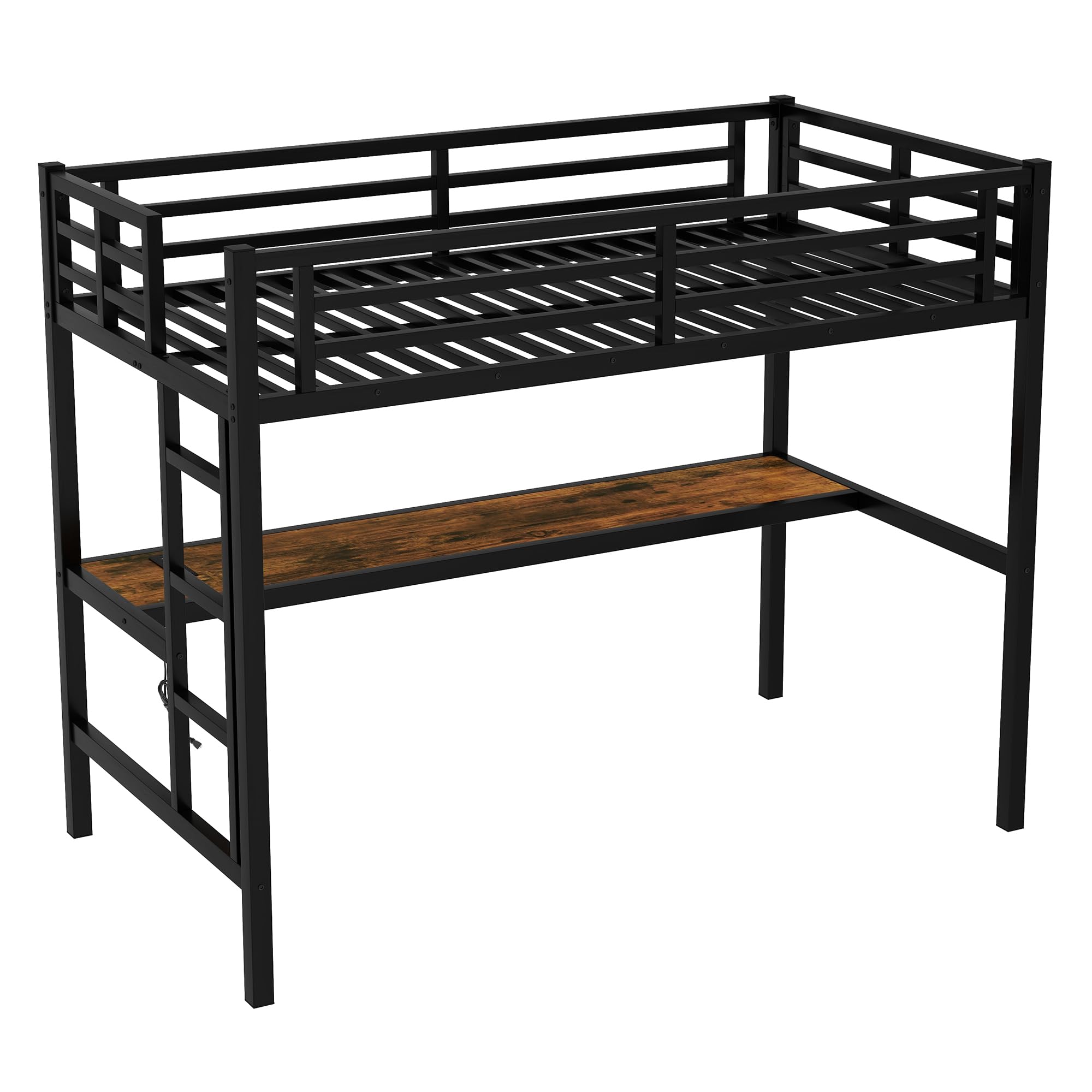 Bellemave Twin XL Loft Bed with Desk - Sturdy Metal Frame for Adults, Kids & Teens - Space-Saving Black Loft Bed for Small Rooms, Dorms & Apartments - Perfect Study & Sleep Solution