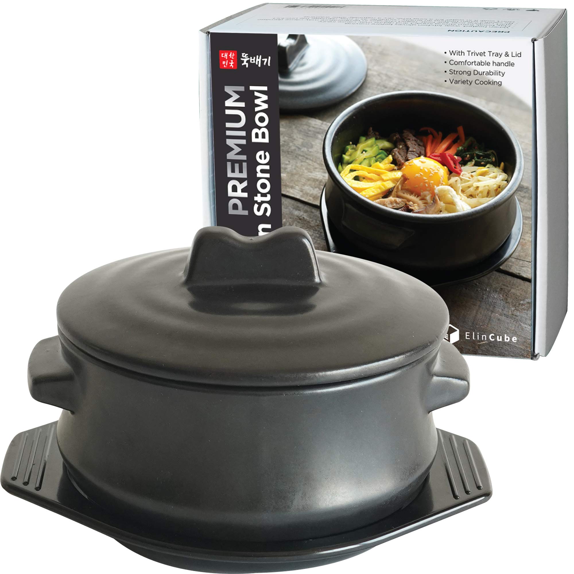 Premium Korean Stone Bowl with Lid & Platter - Authentic Clay Pot for Cooking Hot Pot, Dolsot Bibimbap, Soup & Stews | Traditional Korean Cookware for Home & Restaurant Use