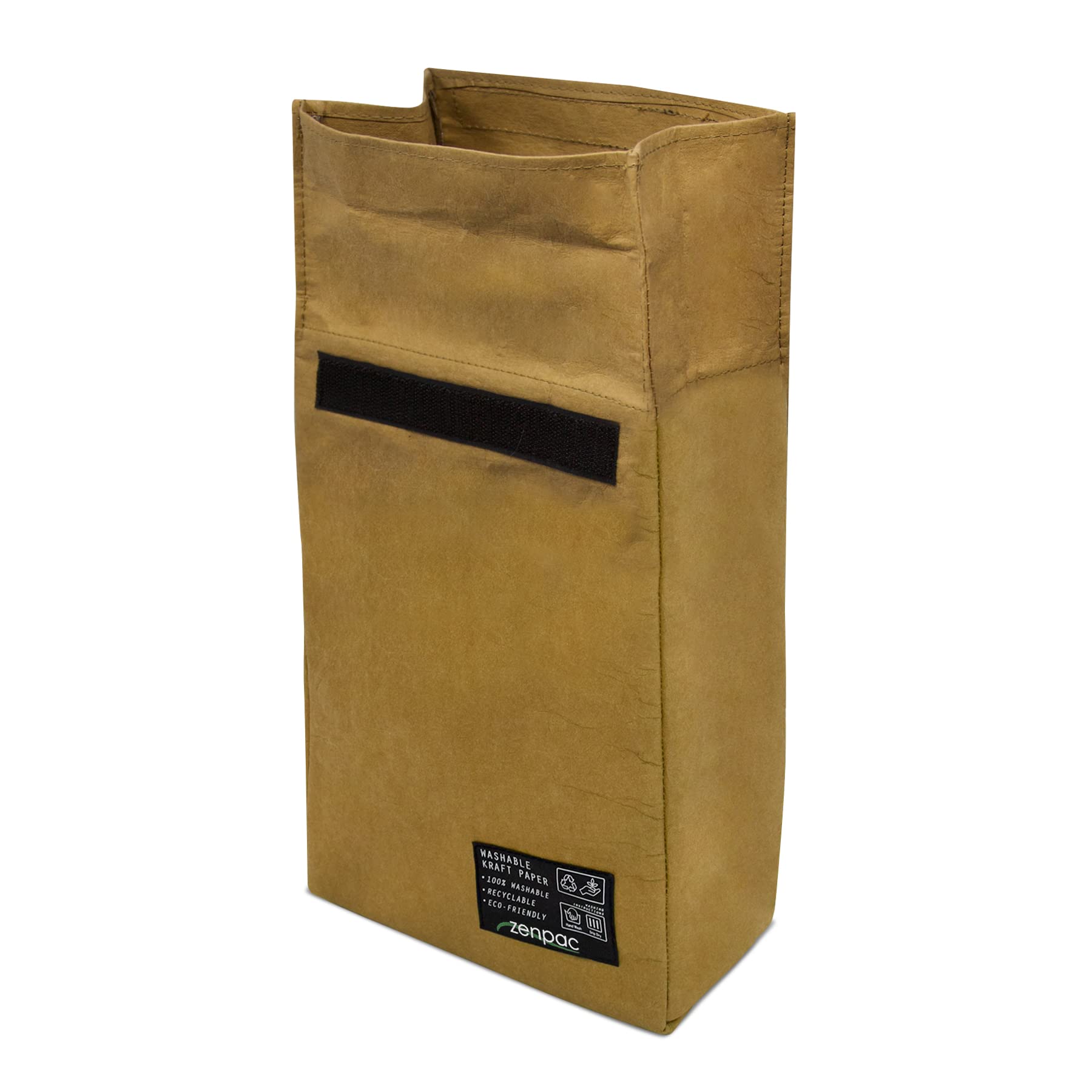 ZENPAC Reusable & Washable Small Brown Lunch Bag - Leakproof Kraft Paper Sack for Work, School, Picnic | Perfect for Food, Beverages, Snacks & Travel | Eco-Friendly Lunch Box (8.5x4.5x12 Inches) - Ideal for Office, Camping, Hiking and Daily Commute