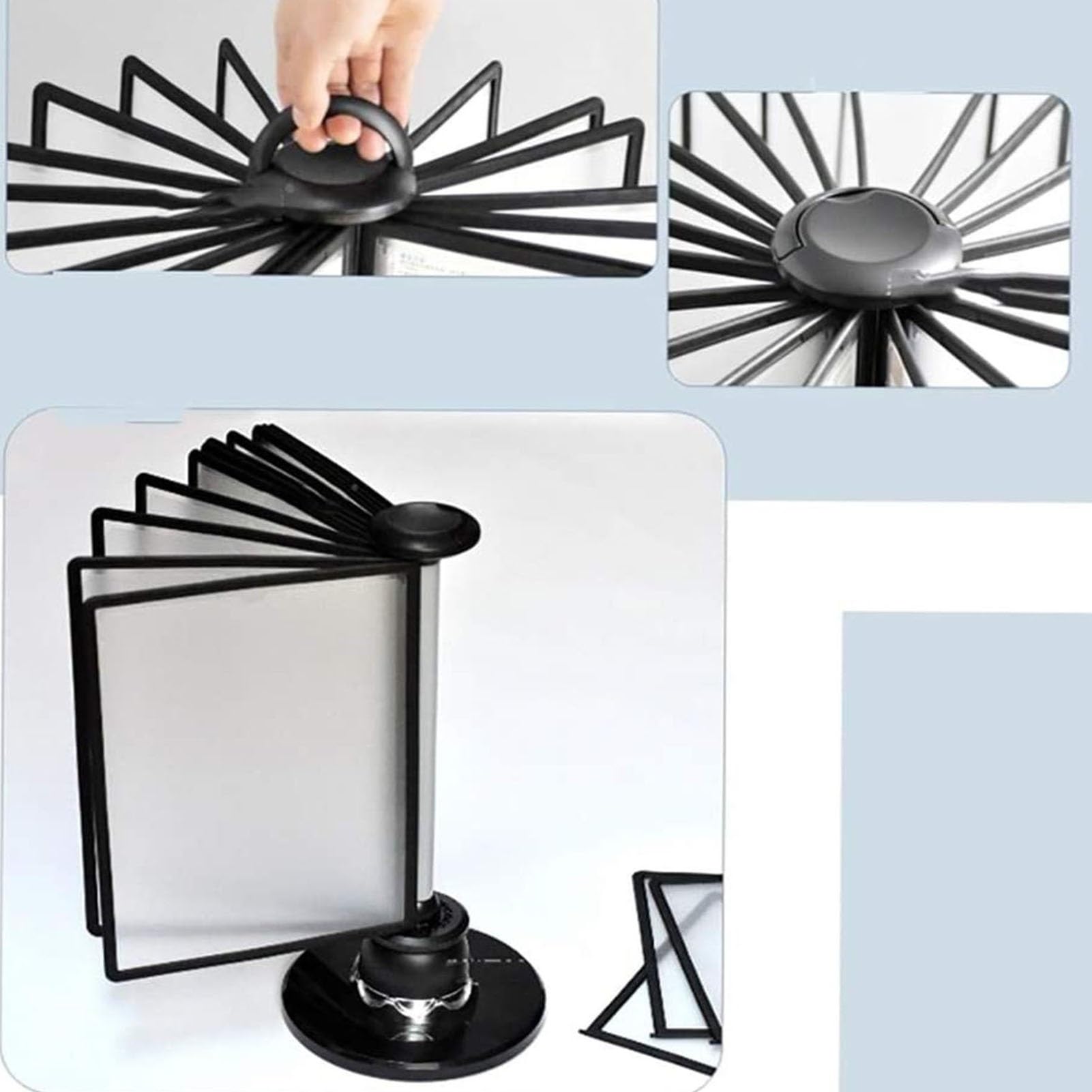 Black Rotating Desktop File Organizer - 20 Double-Sided Panels with 40 Sheet Capacity, A4 Document Holder for Office, Home & Hotel | Perfect for Bills, Contracts, Receipts & Important Paperwork Storage