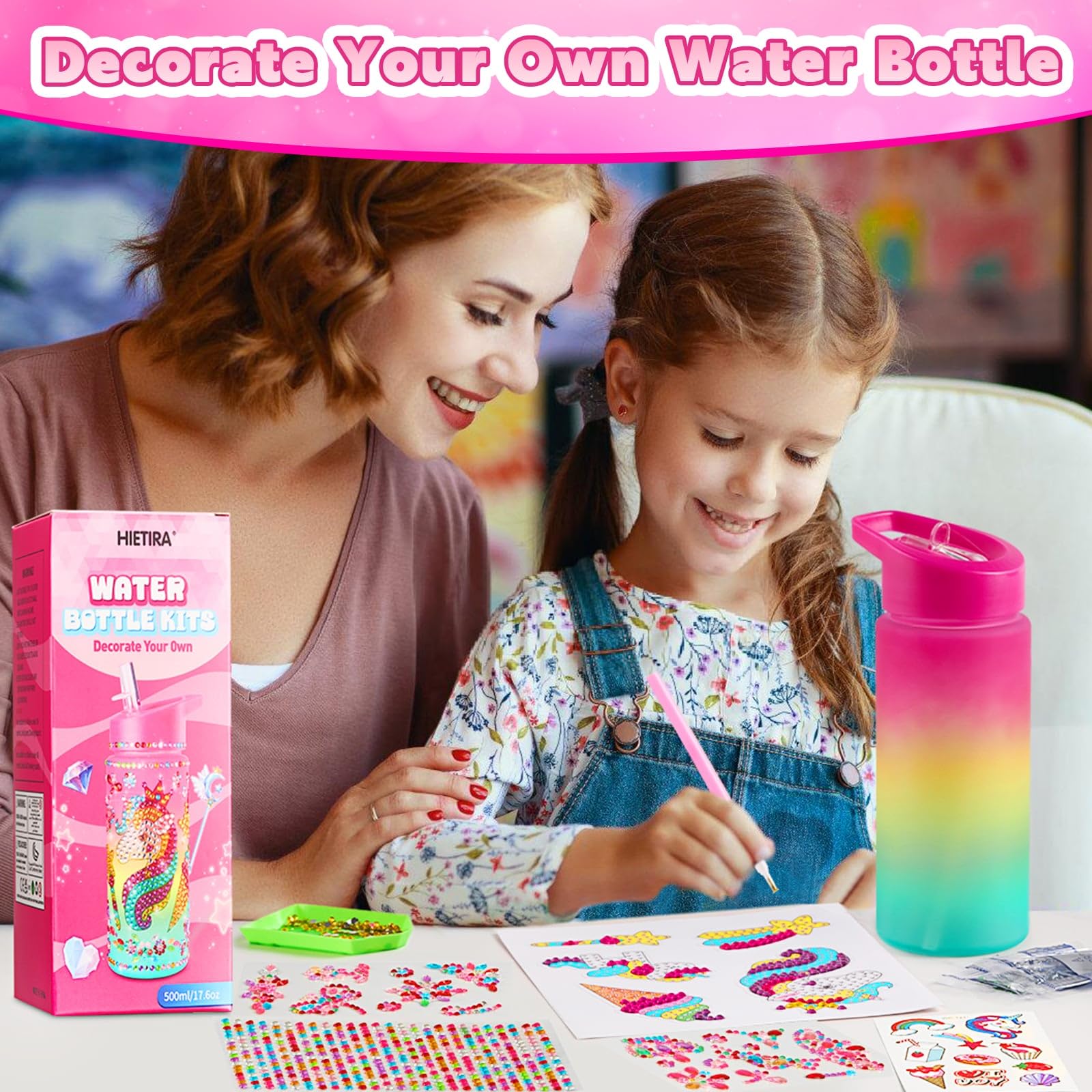 Custom DIY Water Bottle Decorating Kit for Girls Ages 4-12 - Unicorn Themed Arts & Crafts Birthday Gift for 4 5 6 7 8 9 Year Old Girls - Fun Creative Activity for Parties, School Projects & Home Decor