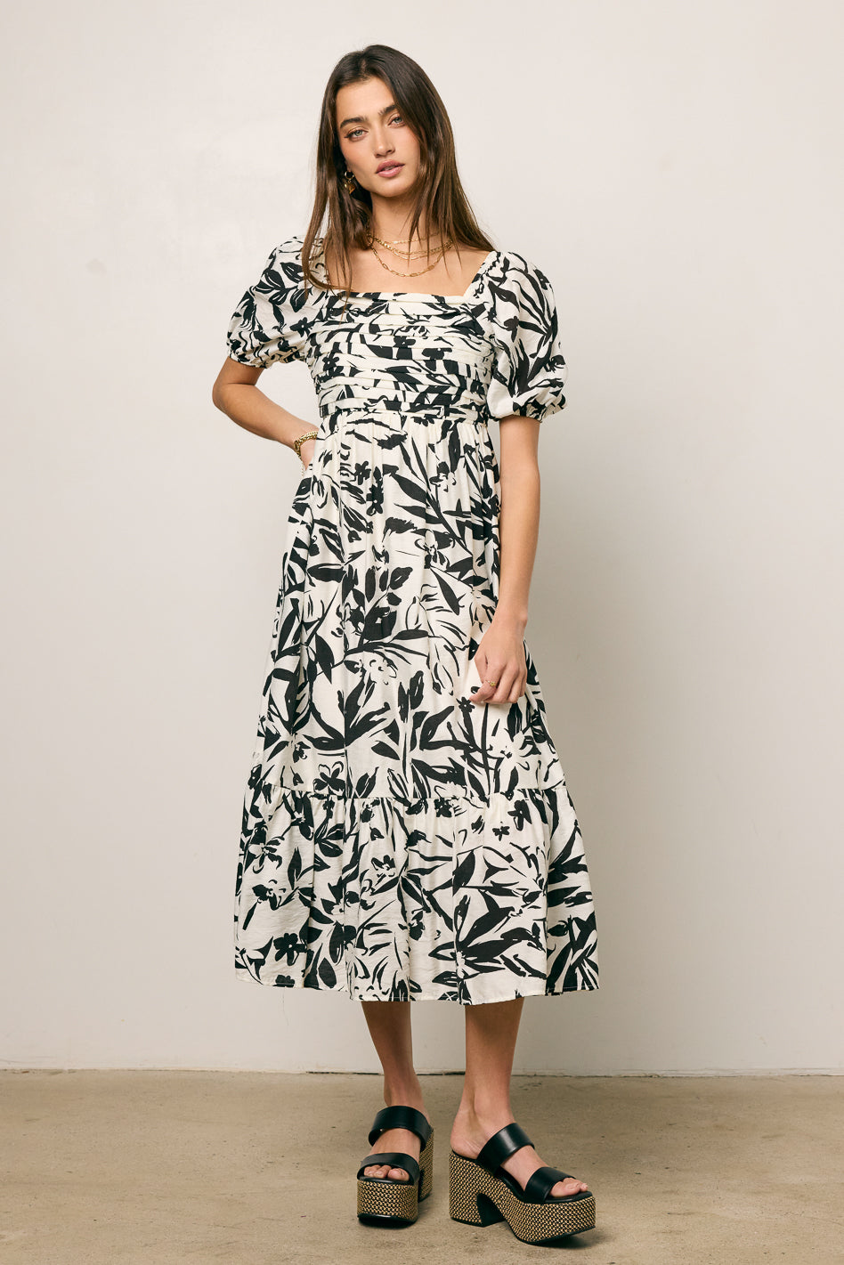 Dorris Pleated Midi Dress for Women - Flowy A-Line Skirt Dress with Pockets, Elegant Office & Party Wear, Perfect for Work, Date Night & Special Occasions