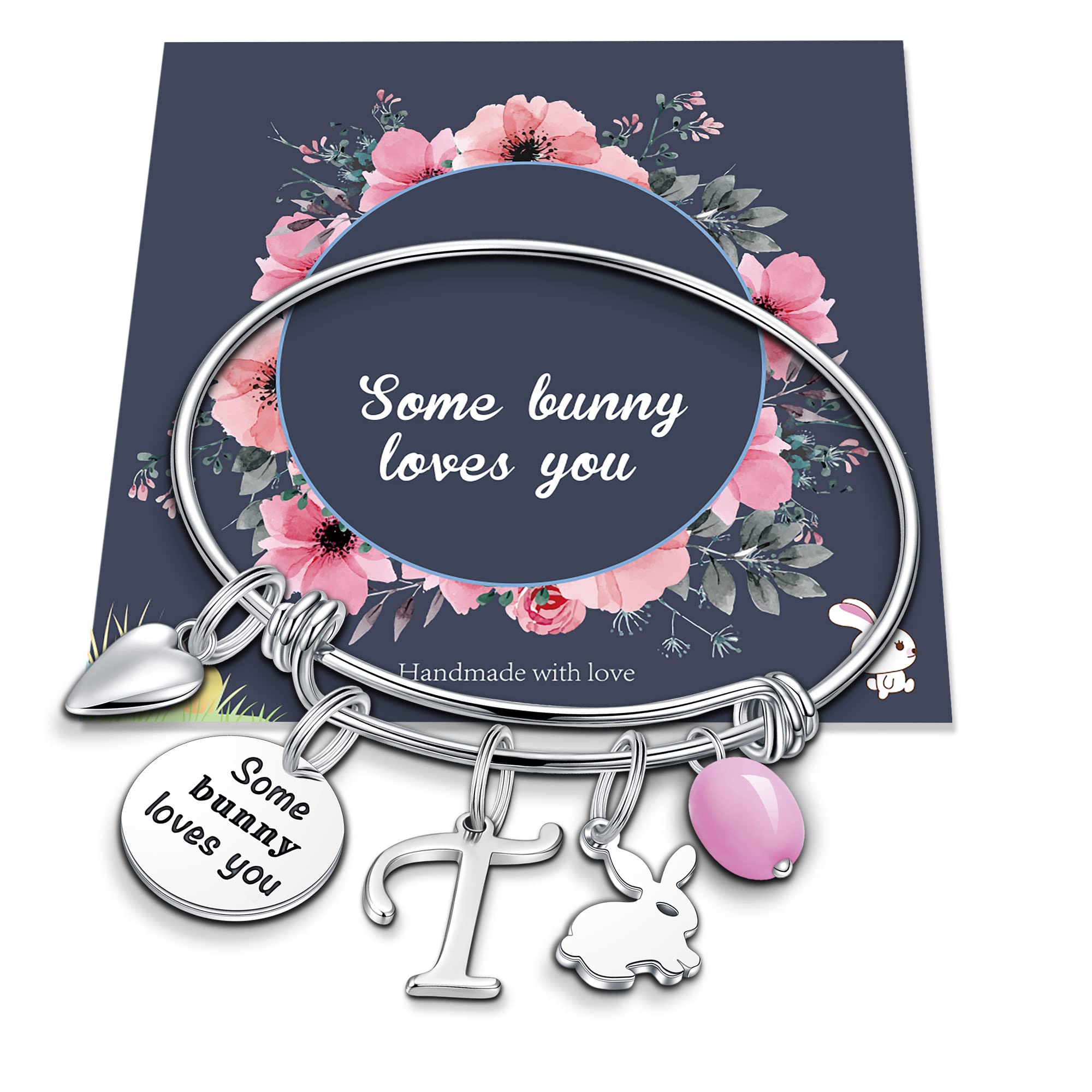 Easter Bunny Bracelet for Women & Girls - Adjustable Stainless Steel Rabbit Charm Bracelet with Initial Letter - Cute Easter Jewelry Gift for Her - Perfect for Easter Celebrations, Spring Parties & Everyday Wear