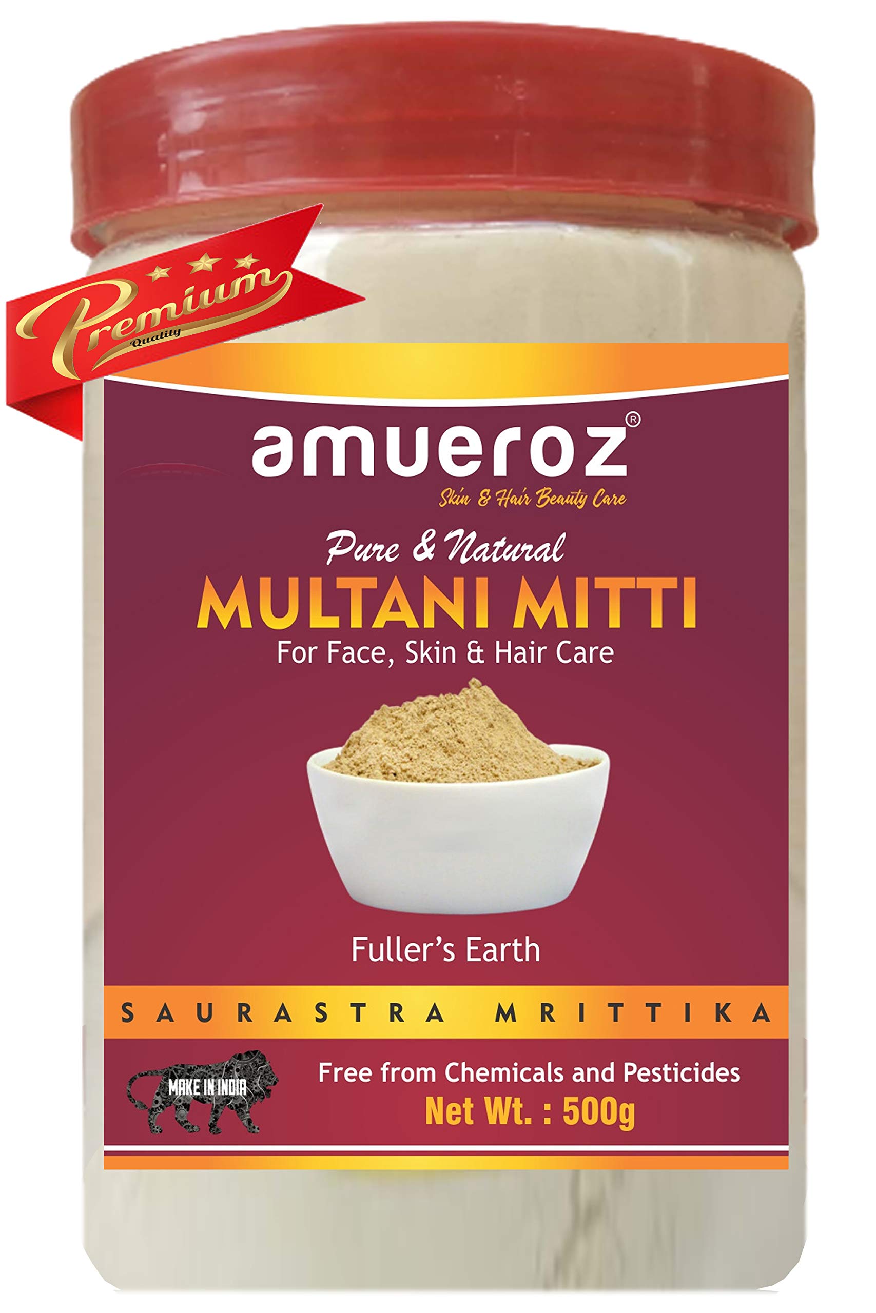 Amueroz Pure & Natural Multani Mitti Powder (Fuller Earth) – 500g for Hair, Face & Skin Care | Deep Cleansing, Oil Control & Glowing Skin Treatment | Perfect for DIY Beauty Masks & Spa Days
