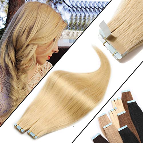 Benehair Remy Tape-in Hair Extensions 20 Inch 100g #613 Bleach Blonde - 40pcs Seamless Skin Weft Human Hair Extensions for Straight Hair - Perfect for Daily Wear, Parties & Special Occasions