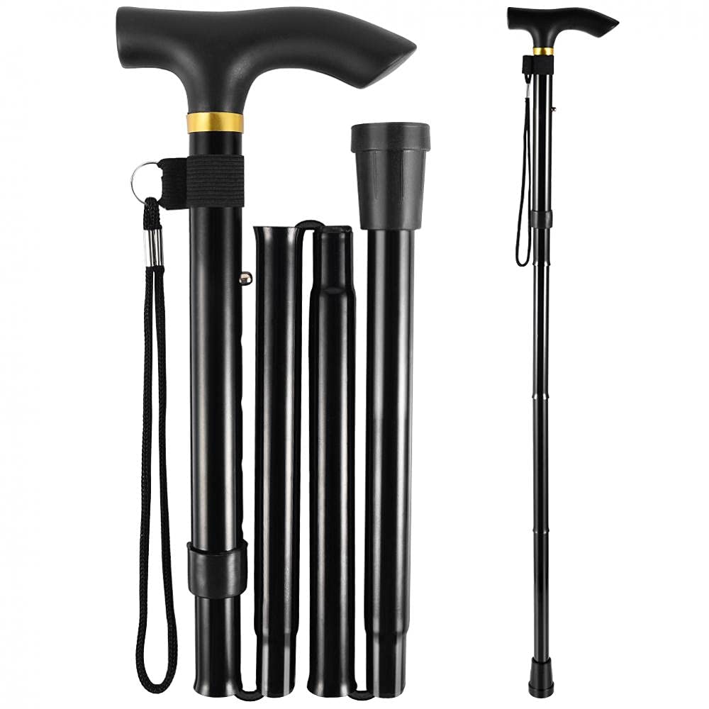 Lightweight Aluminum Folding Walking Cane - Adjustable Height All-Terrain Mobility Aid for Seniors & Hiking - Indoor/Outdoor Use for Travel, Shopping & Daily Support