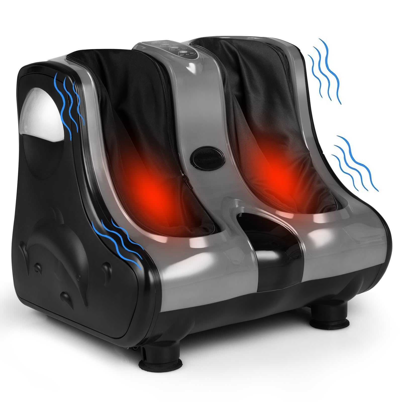 RELAX4LIFE Shiatsu Foot and Calf Massager with Heating - Kneading, Vibration & Rolling Massage for Pain Relief - Adjustable Speed & Tilt Base - Perfect for Home Relaxation, Office Stress Relief & Post-Workout Recovery (Grey)