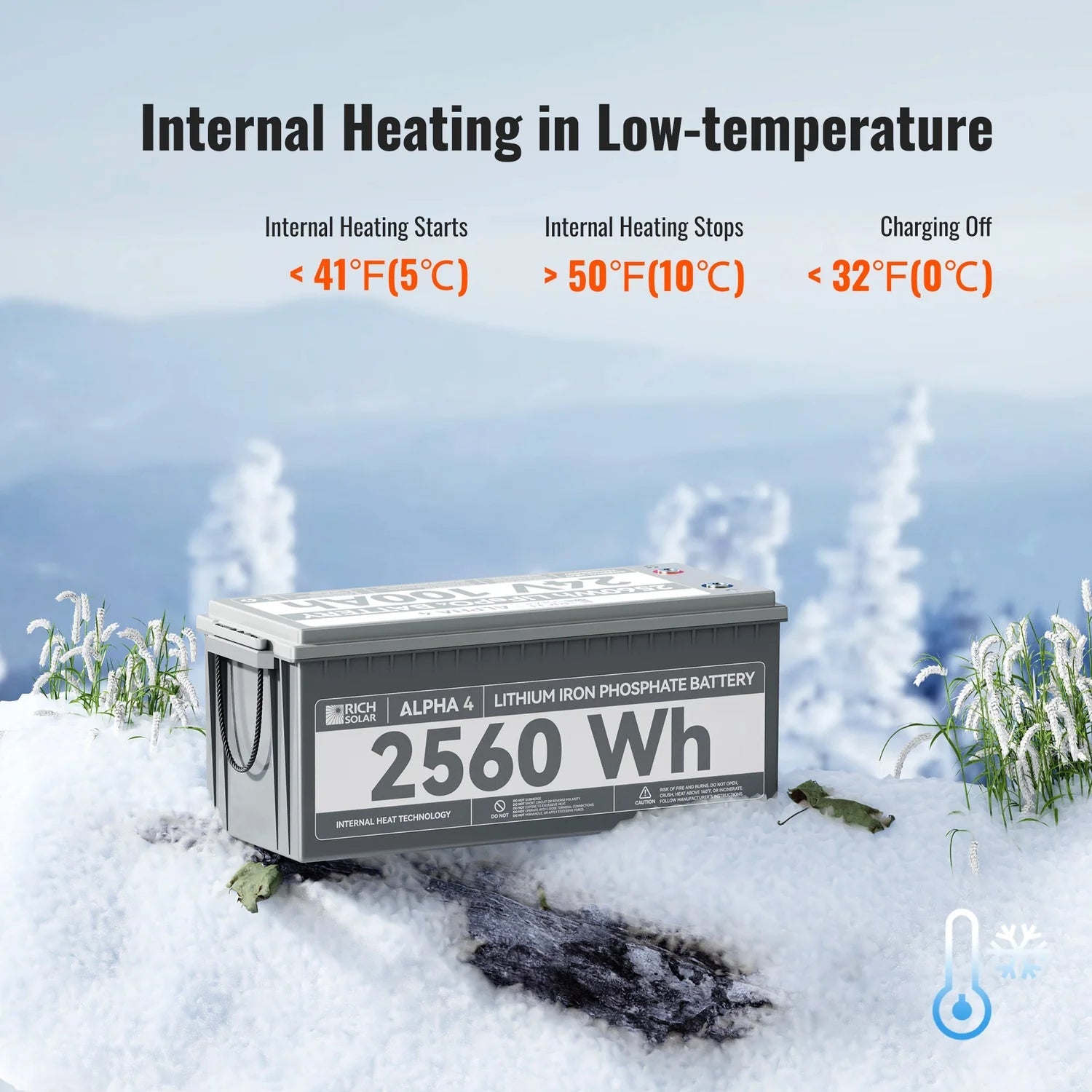 Rich Solar ALPHA 4 24V 100Ah LiFePO4 Lithium Battery with Built-in Heating & Bluetooth - Perfect for Solar Power Systems, RVs, Marine Applications, and Off-Grid Energy Storage