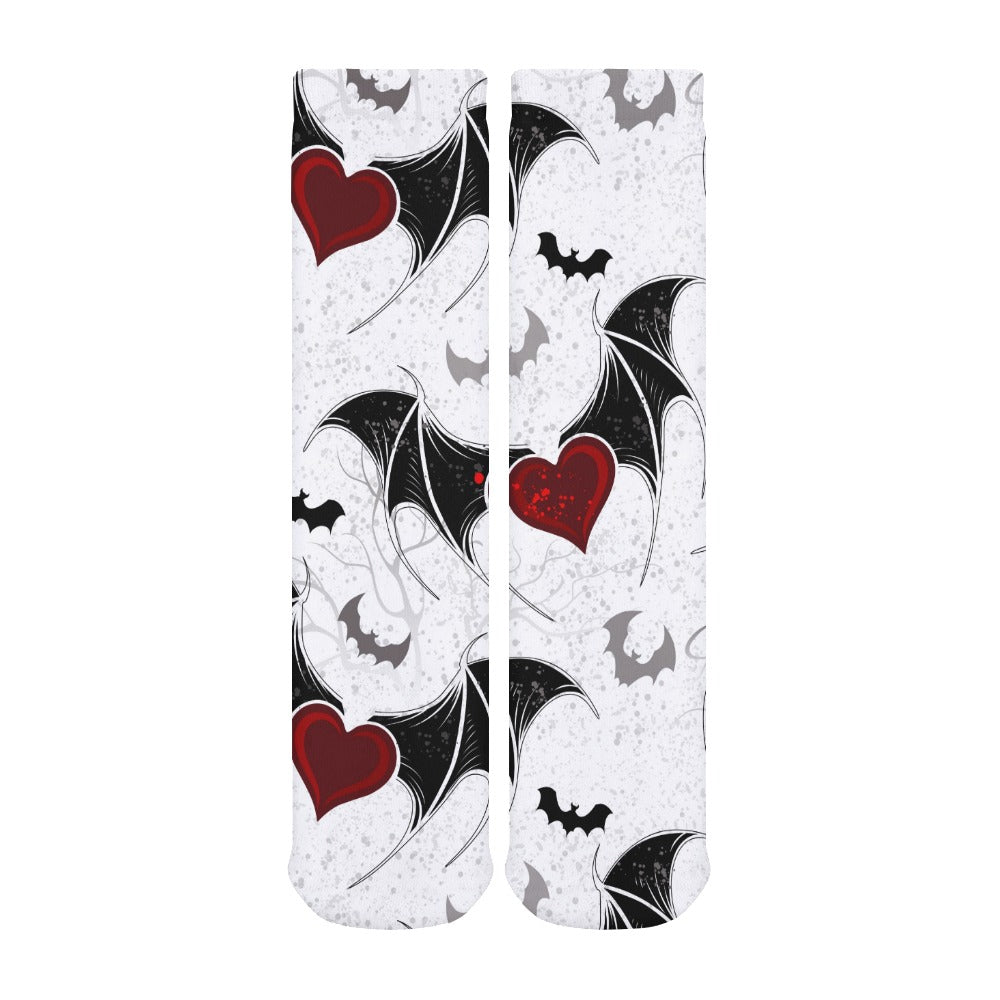 Bats and Hearts Patterned Thick Stockings - Halloween & Christmas Themed Tights for Women - Perfect for Cosplay, Parties, and Festive Outfits