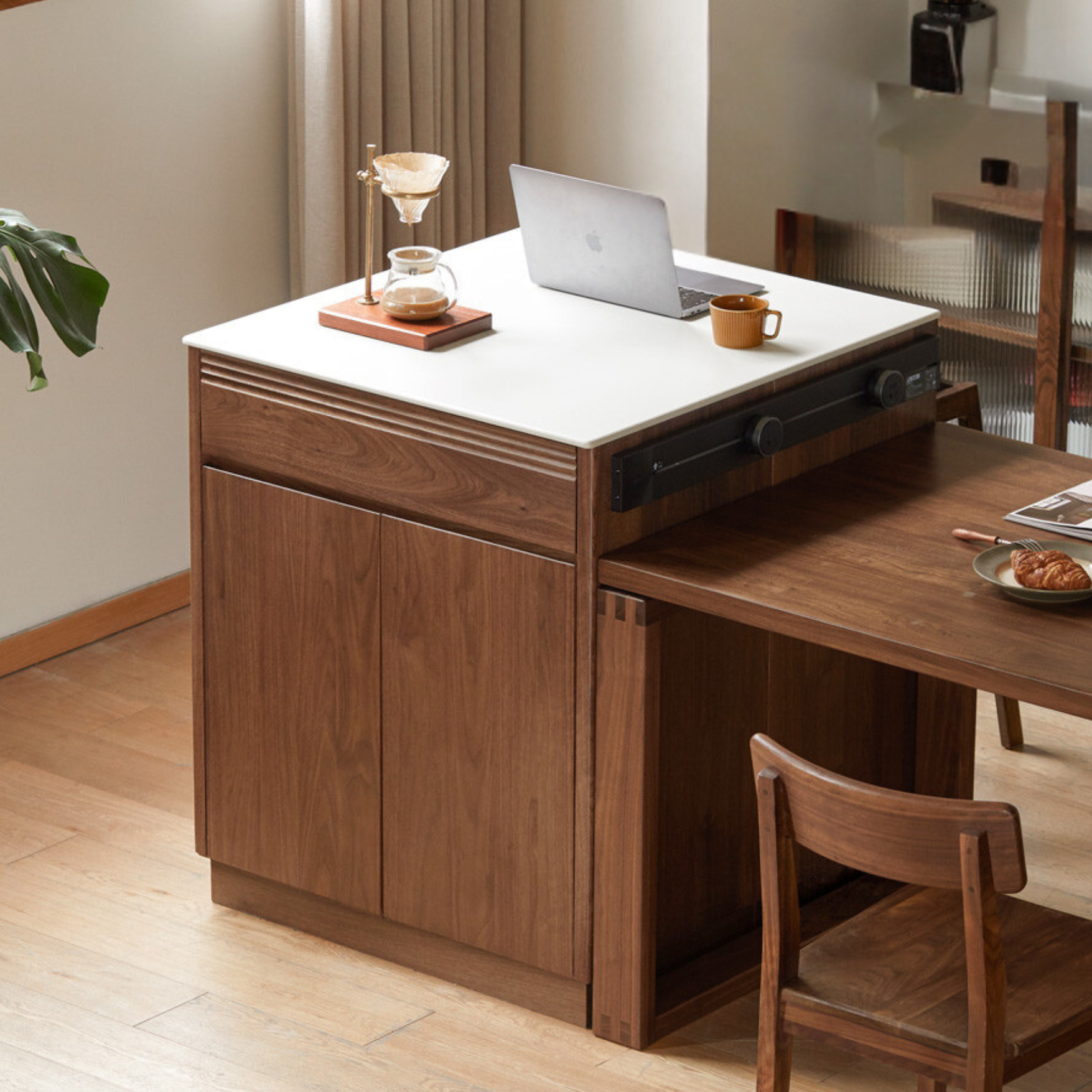 Luxury Black Walnut and Oak Solid Wood Sideboard - Elegant Kitchen Island Buffet for Dining Room & Home Decor