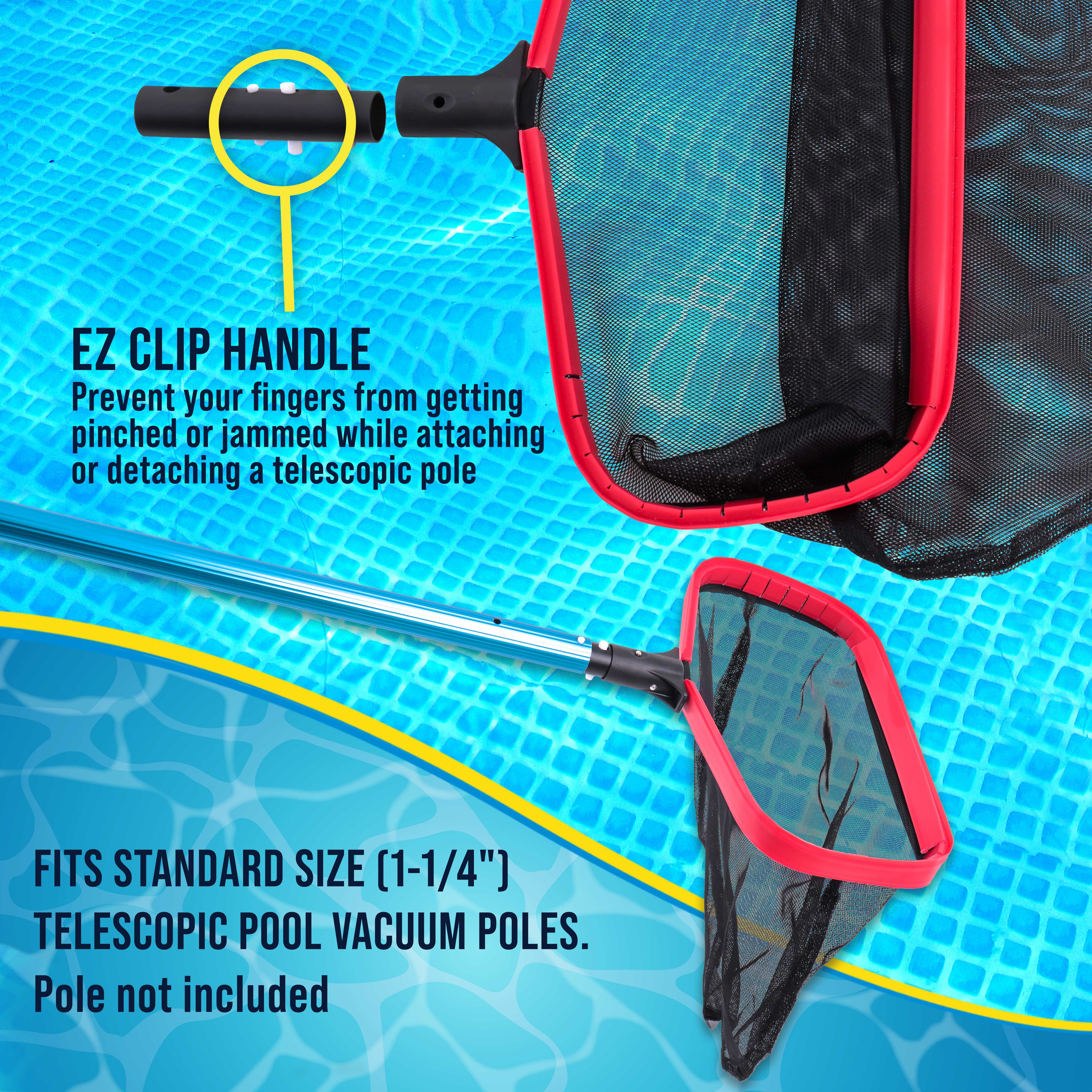 Professional Heavy Duty 17-Inch Swimming Pool Leaf Skimmer Rake with Deep Net Bag | Strong Aluminum Frame for Faster Cleaning & Debris Pickup | Ideal for In-Ground & Above Ground Pools