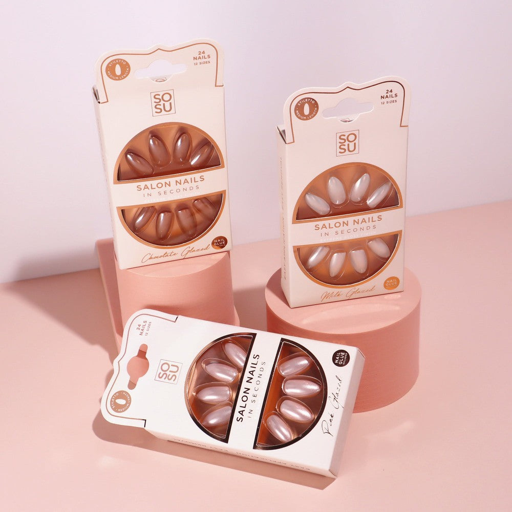 Chocolate Glazed Press On Nails | Long Lasting Fake Nails Kit with Glossy Finish | Perfect for Parties, Weddings & Special Occasions