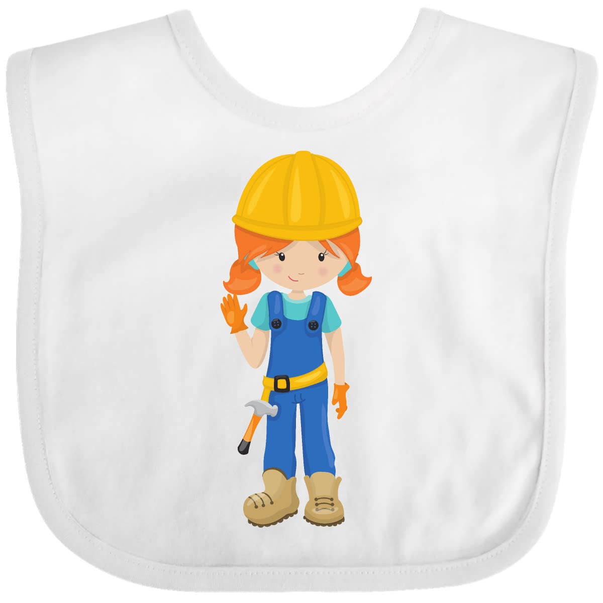 **Inktastic Construction Girl Baby Bib - Cute Orange Hair Design with Hammer - Perfect for Toddlers, Builders & Construction-Themed Parties**