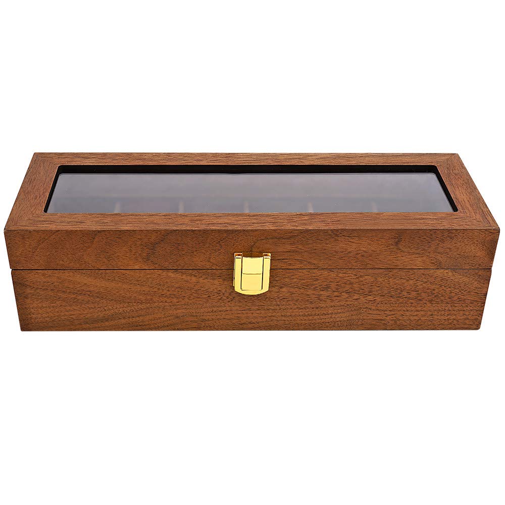 LESTAR 6-Slot Wooden Watch Box with Glass Top - Executive Watch Case & Jewelry Organizer for Men, Valet Tray & Display Storage - Perfect for Travel, Gifts & Home Decor