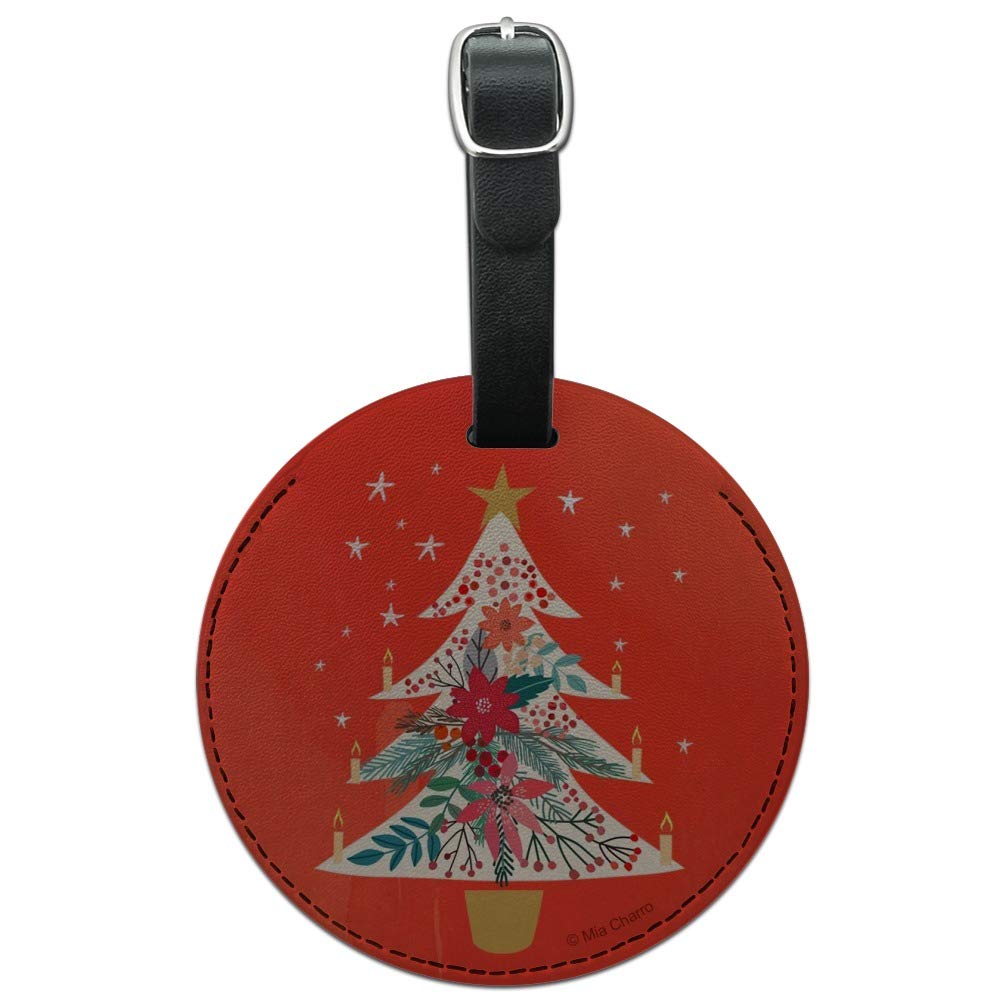 Christmas Tree with Candles Round Leather Luggage Tag - Personalized Carry-On ID Tag for Suitcases, Travel Bags & Backpacks | Perfect for Holiday Travel & Gift Giving