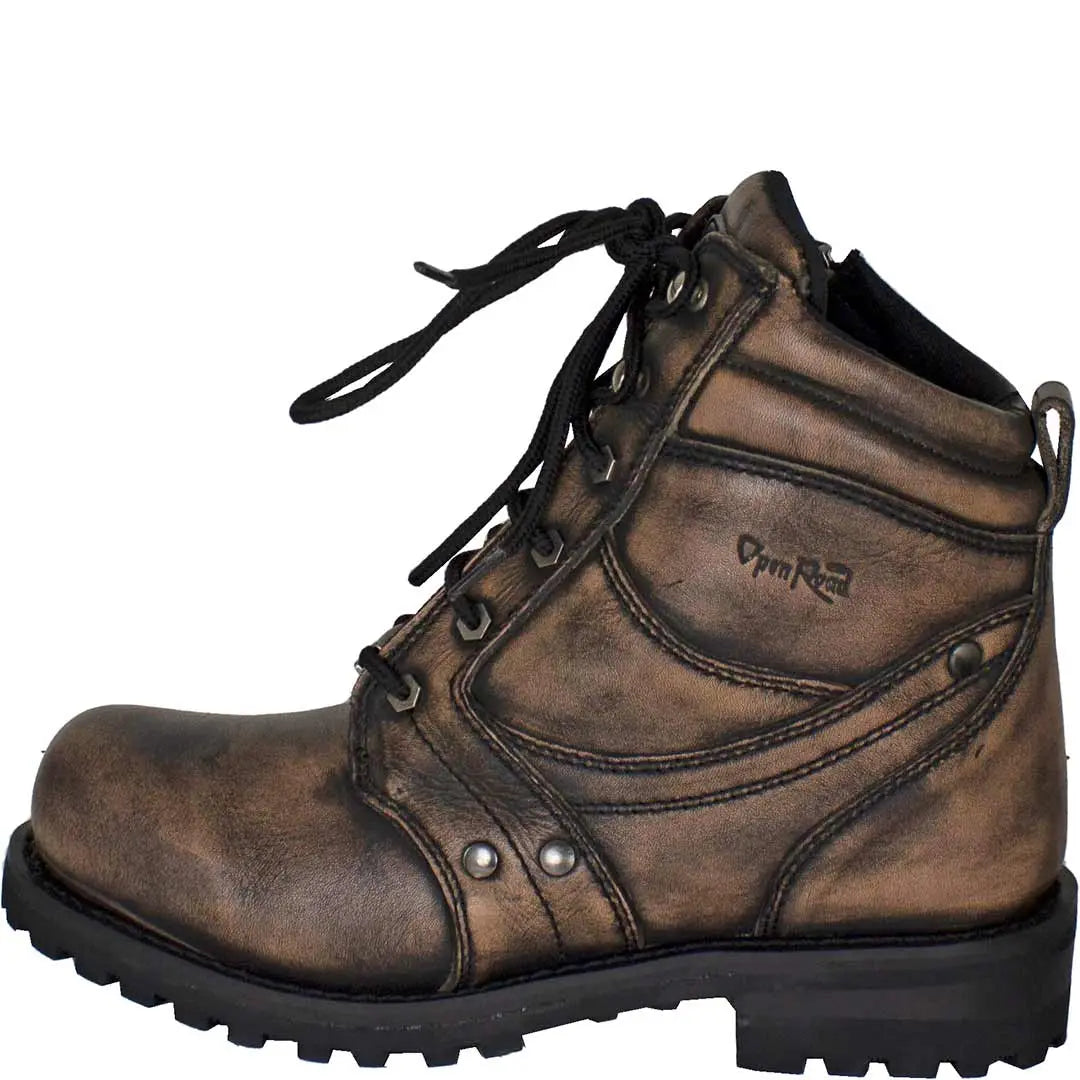 Open Road Men's 7 Lace Up Motorcycle Boots - Durable Leather Biker Boots for Riding & Outdoor Adventures - Perfect for Motorcycle Enthusiasts & Casual Wear