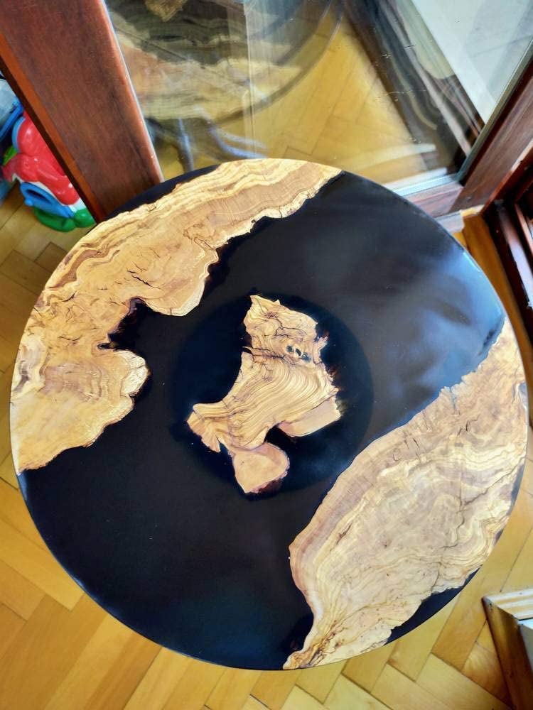 Handmade Agra Heritage Marble Epoxy River Black Coffee Table - Luxury Custom Dining Table for Home & Office Decor | Perfect for Living Room, Lounge, Cafeteria & Luxury House Interiors