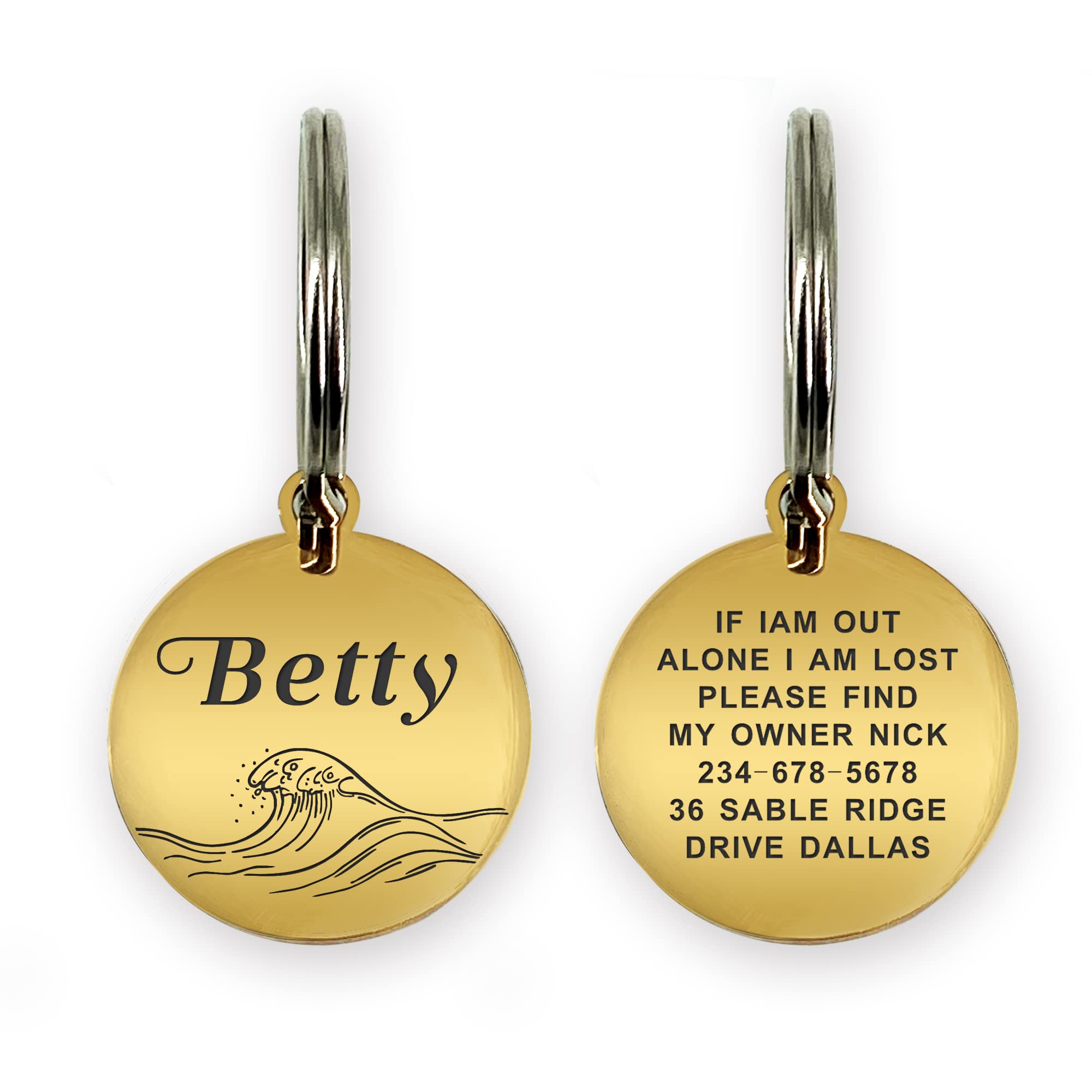 **Personalized Stainless Steel Dog & Cat ID Tags - Custom Engraved Pet Collar Name Tags for Dogs, Cats, Puppies & Kittens - 4 Colors, 4 Designs, 2 Sizes (Gold) - Perfect for Daily Walks, Travel & Pet Safety**