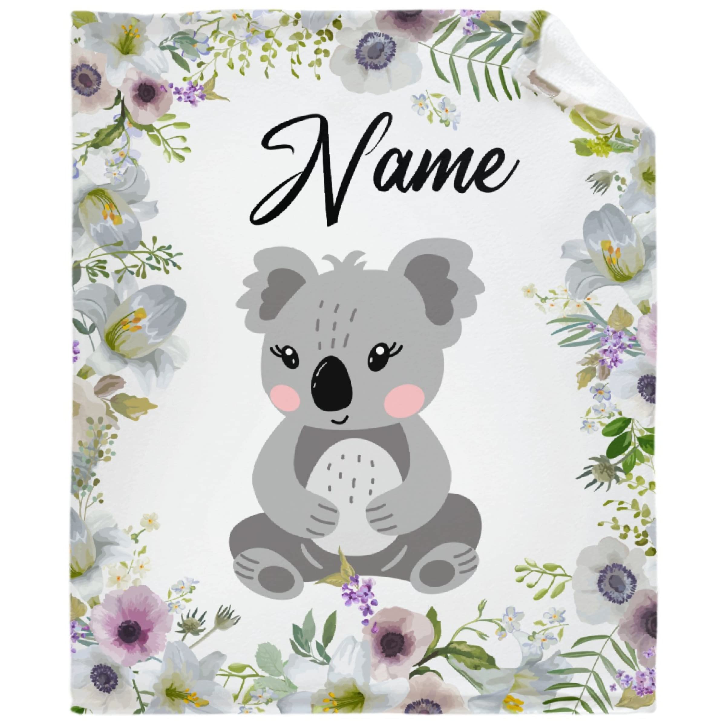 Personalized Custom Photo Blanket with Name - Koala Floral Design, Baby & Animal Prints - Perfect Gift for Holidays, Birthdays, Anniversaries - Soft Fleece Throw Blanket 90×120 Inches for Sofa, Bedroom, Living Room - Great for Couples, Families & Multiple-Person Use - Cozy Gift for Christmas, Valentine's Day & Special Occasions