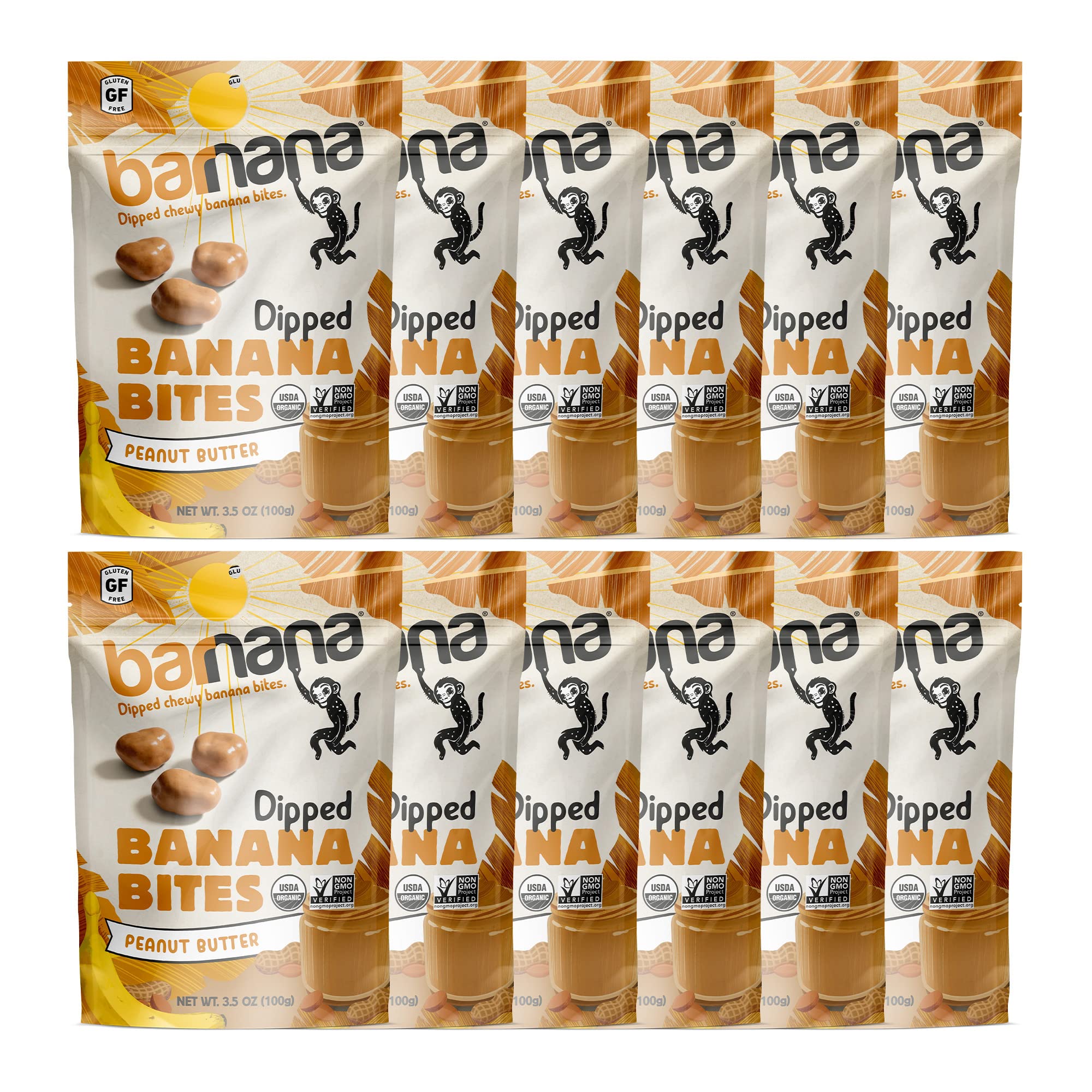 Organic Peanut Butter Dipped Banana Bites - USDA Certified, Kosher & Paleo Friendly - Chewy Real Fruit Snack (3.5oz, 12-Pack) - Perfect for On-the-Go, School Lunches & Healthy Office Snacking