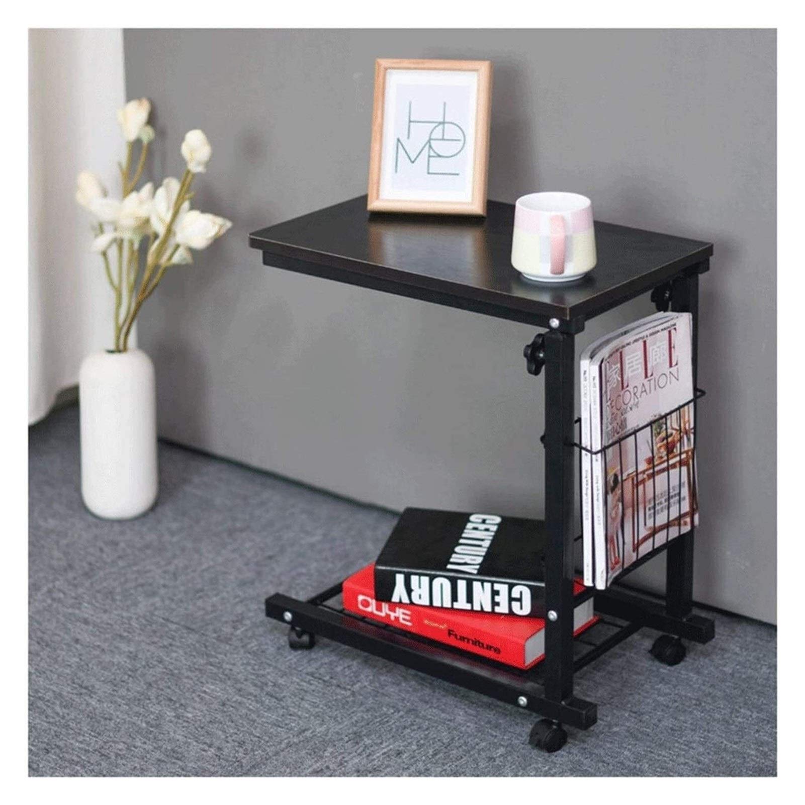 Adjustable Overbed Table with Wheels - Portable Laptop Desk for Eating, Working & Reading in Bed - Sturdy Bedside Tray Table with Height Adjustment - Perfect for Home Office, Hospital & Dorm Room Use