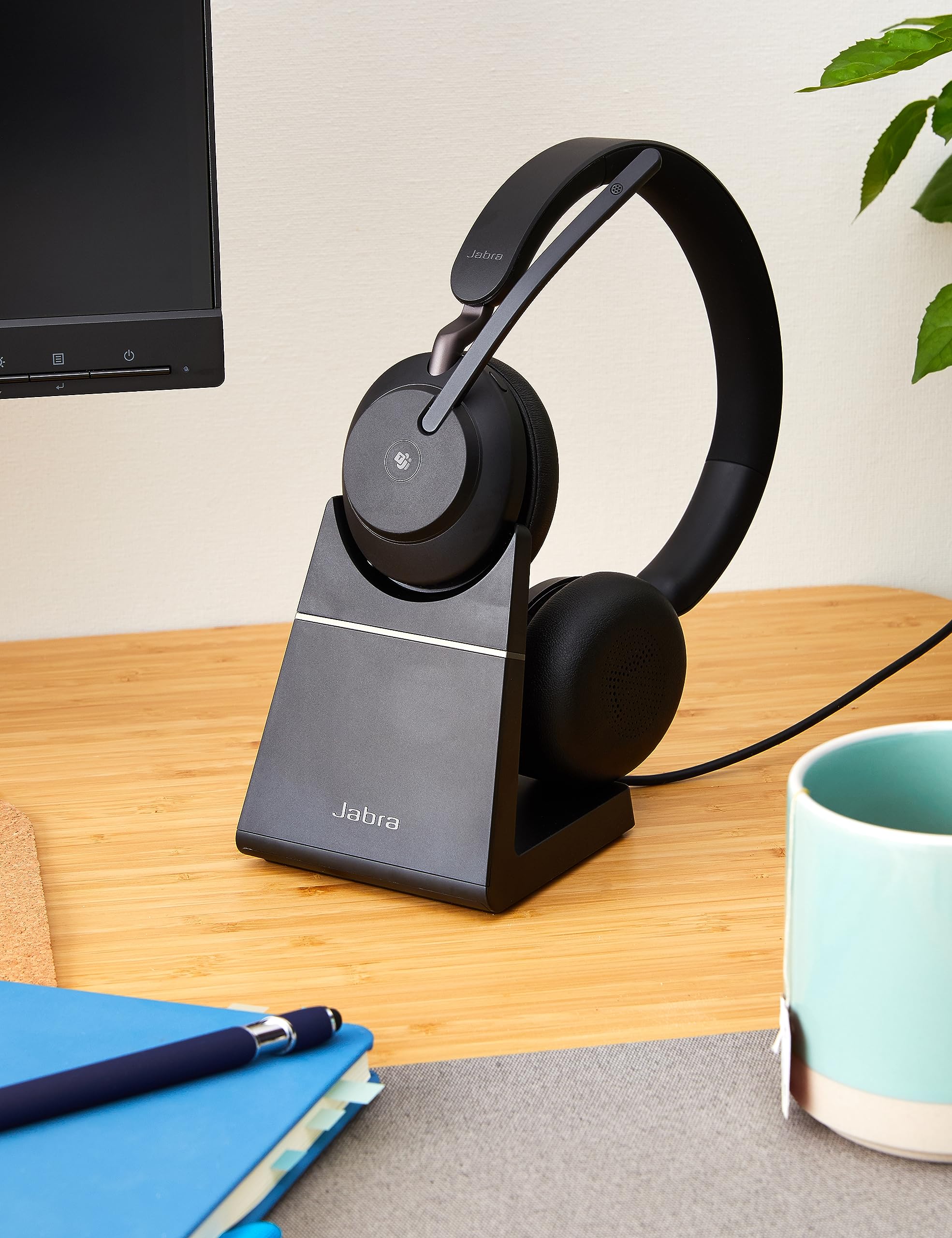 Jabra Evolve2 65 Wireless PC Headset with Noise Cancelling & Microsoft Teams Certified – Bluetooth USB-C Headphones with Charging Stand & Long Battery Life – Black – Perfect for Remote Work, Video Calls & Office Use