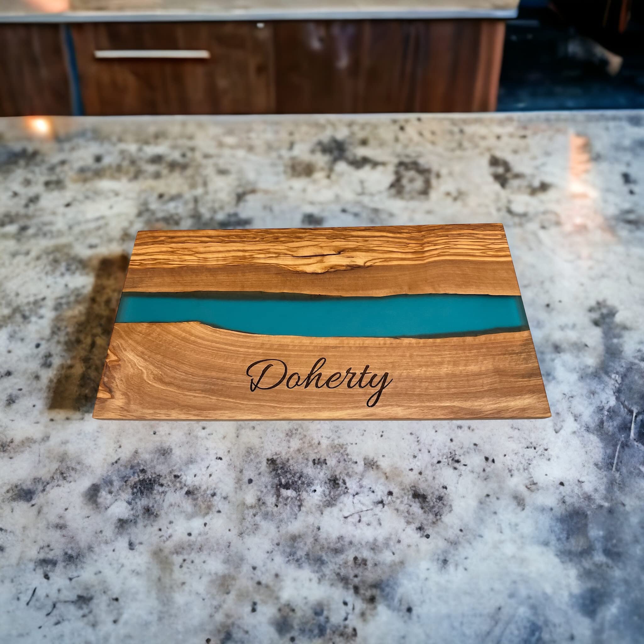Handmade Personalized Olive Wood and Resin Charcuterie Board - Unique Wedding, Engagement, Anniversary & Housewarming Gift (Elegant Blue) - Perfect for Cheese Platters, Charcuterie Displays & Entertaining Guests