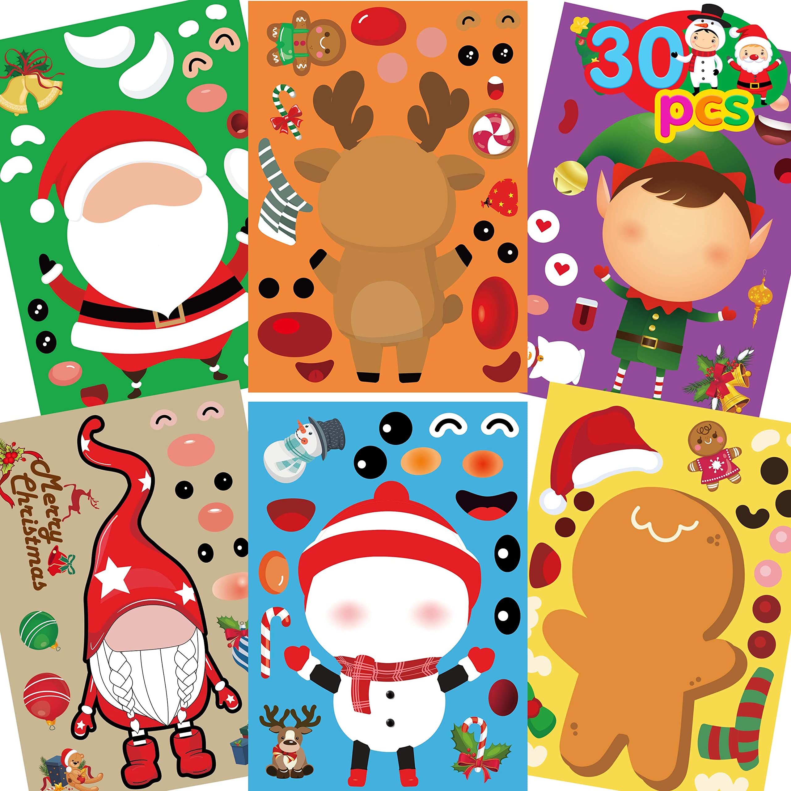 Funnlot 30PCS Christmas Stickers for Kids - DIY Holiday Sticker Craft Kit, Fun Christmas Activities & Games for Toddlers - Perfect for Holiday Cards, Gift Wrapping & Classroom Decorations