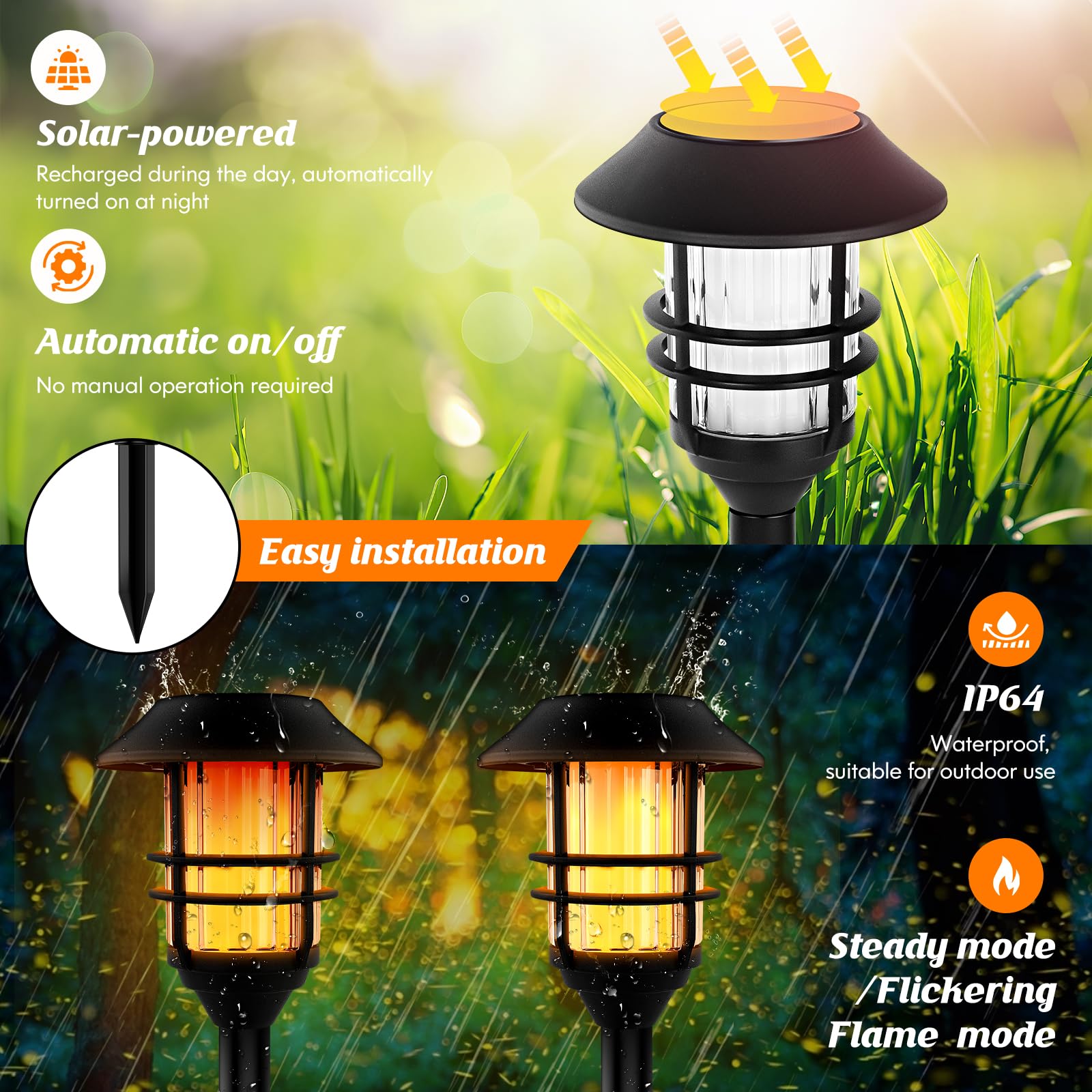 ZOOHAR Solar Outdoor Lights - Waterproof LED Pathway Torches for Garden, Patio, Balcony & Pool - Durable Metal Landscape Path Lighting (Pack of 4) - Perfect for Evening Garden Illumination and Outdoor Decor