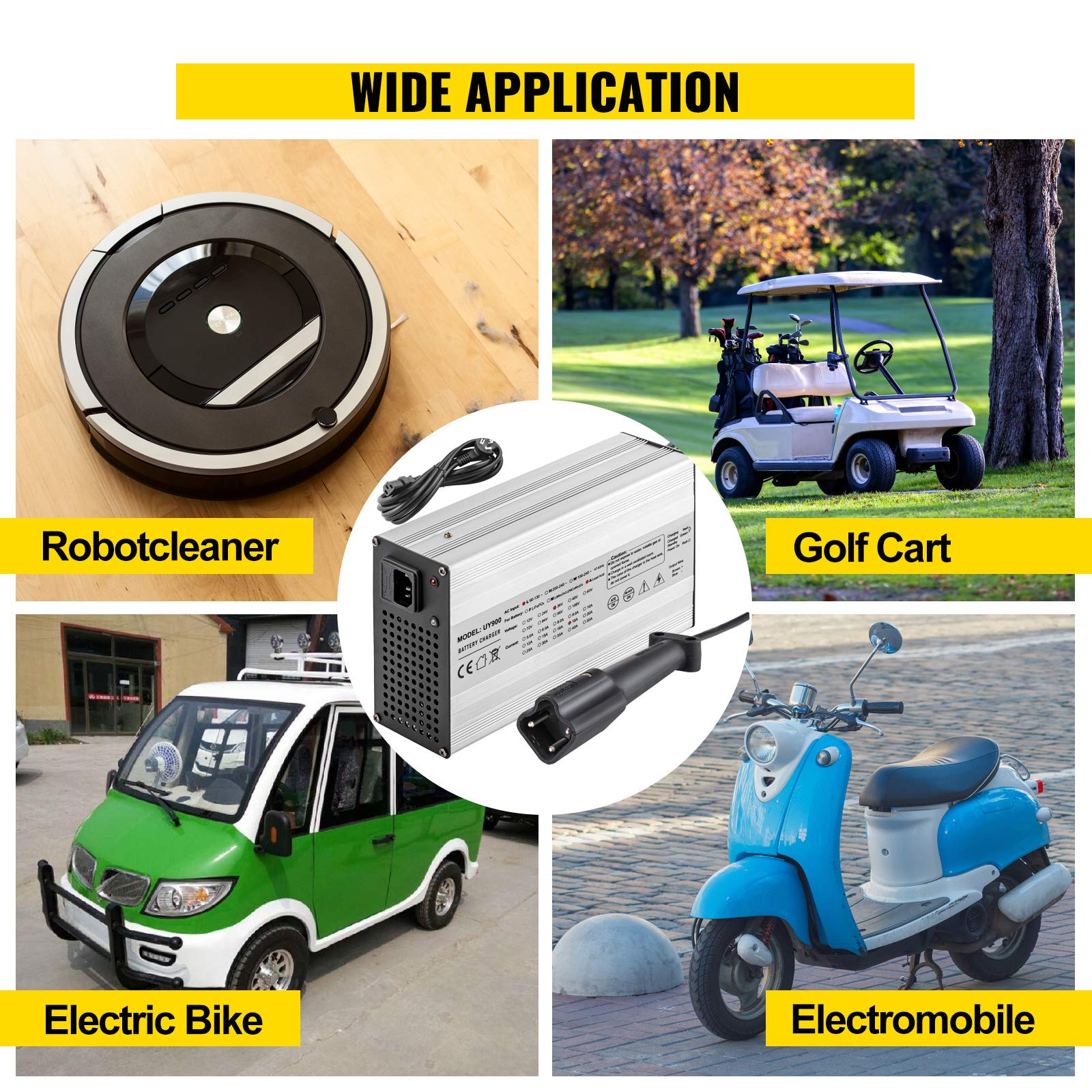 VEVOR 48V 15A Golf Cart Battery Charger for Club Car, EZ GO, Yamaha - Aluminum Shell Power Wise with LED Display | Fast Charging for Golf Carts, Utility Vehicles & Outdoor Power Equipment