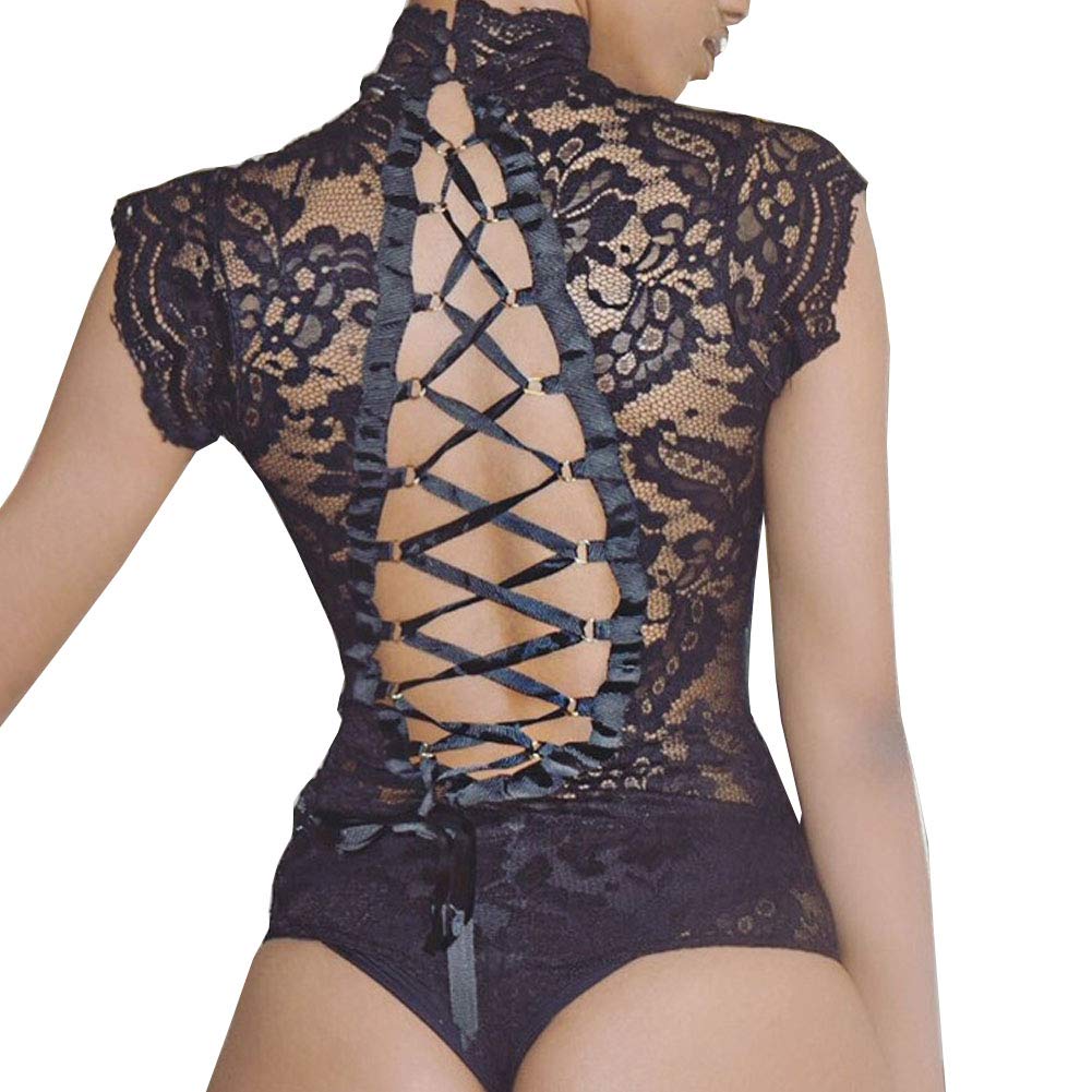 Sexy Women's Lace Bodysuit with Floral Embroidery - Vintage Style Bandage Teddy Lingerie for Valentine's Day & Romantic Nights