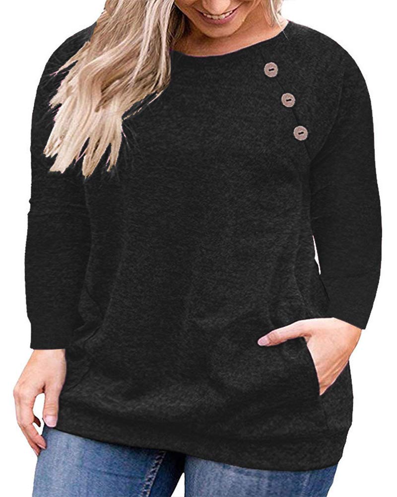 VISLILY Women's Plus Size Long Sleeve Button Down Shirt with Pockets - Casual Blouse for Work, Office & Everyday Wear | Comfortable & Stylish Tunic Top for Curvy Women