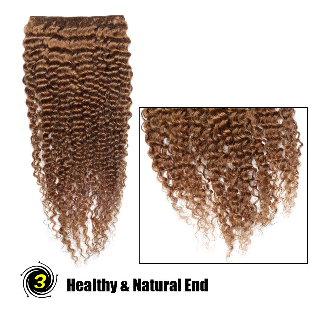 Benehair 22inch 120g Kinky Curly Clip-in Hair Extensions - 100% Human Hair for Black Women | Afro 3B/3C Natural Hair | Double Weft Thick Coil Brazilian Hair in Light Auburn (8pcs/18 Clips) - Perfect for Parties, Weddings & Daily Styling